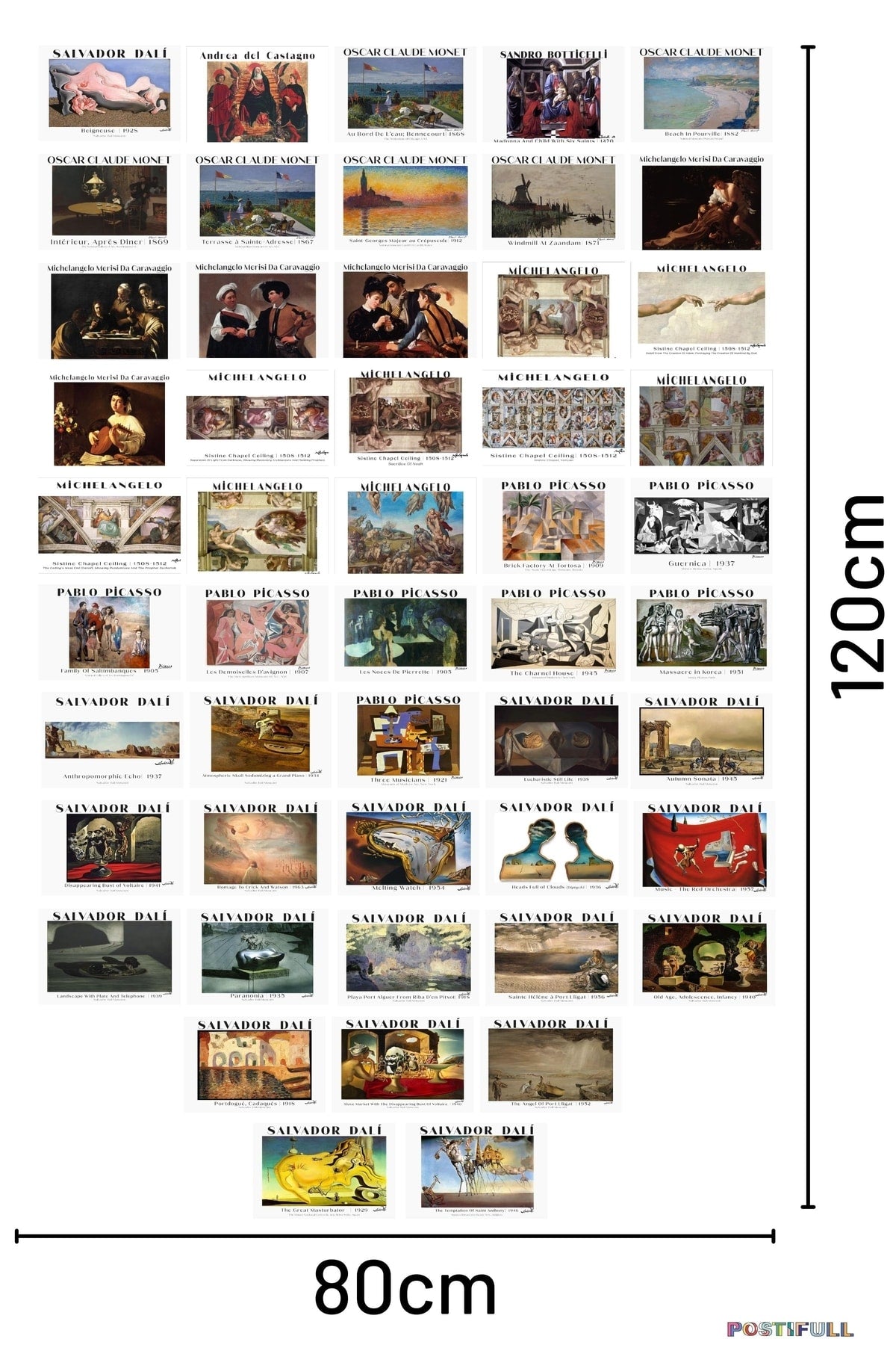 Ressamlar Kolaj Seti, Sanatsal Poster Kartları, Bant Hediyeli - 50 Adet 10*15cm Duvar Posterleri