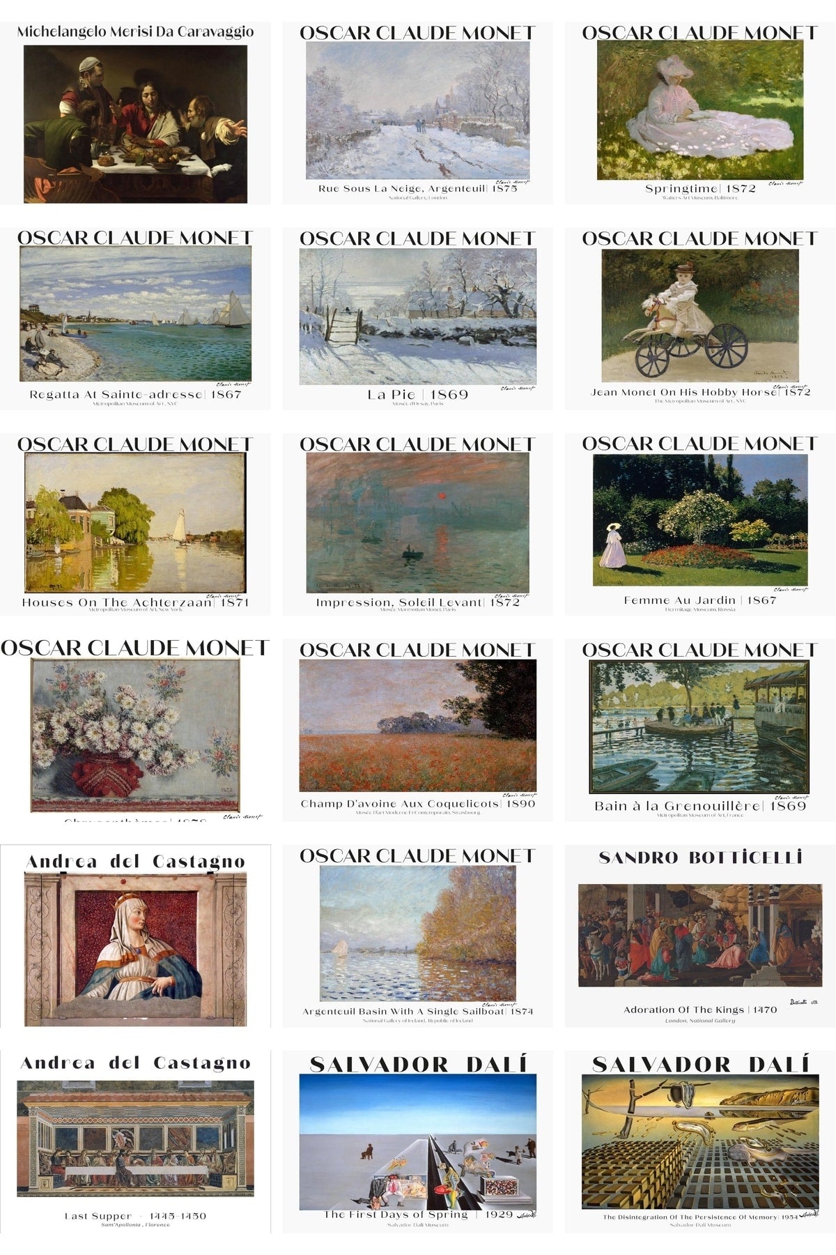 Ressamlar Kolaj Seti, Sanatsal Poster Kartları, Bant Hediyeli - 50 Adet 10*15cm Duvar Posterleri