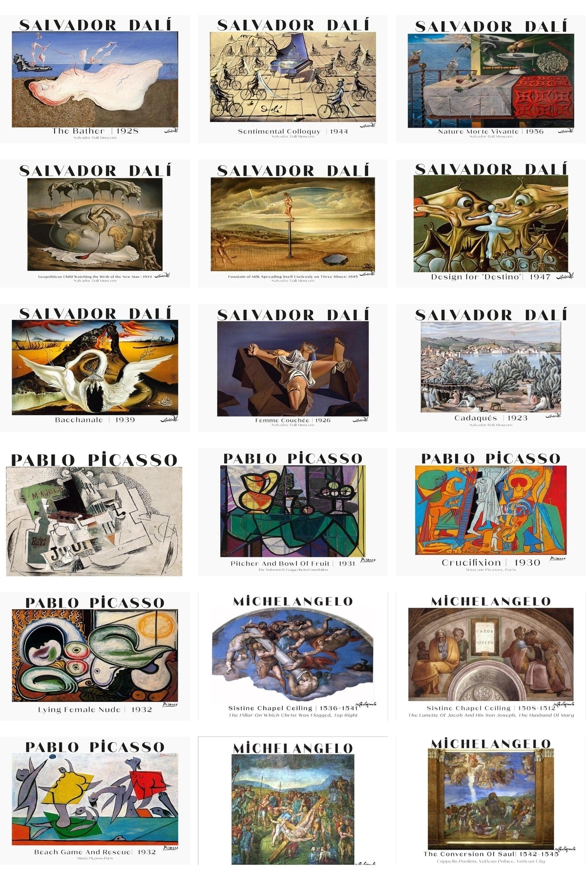 Ressamlar Kolaj Seti, Sanatsal Poster Kartları, Bant Hediyeli - 50 Adet 10*15cm Duvar Posterleri