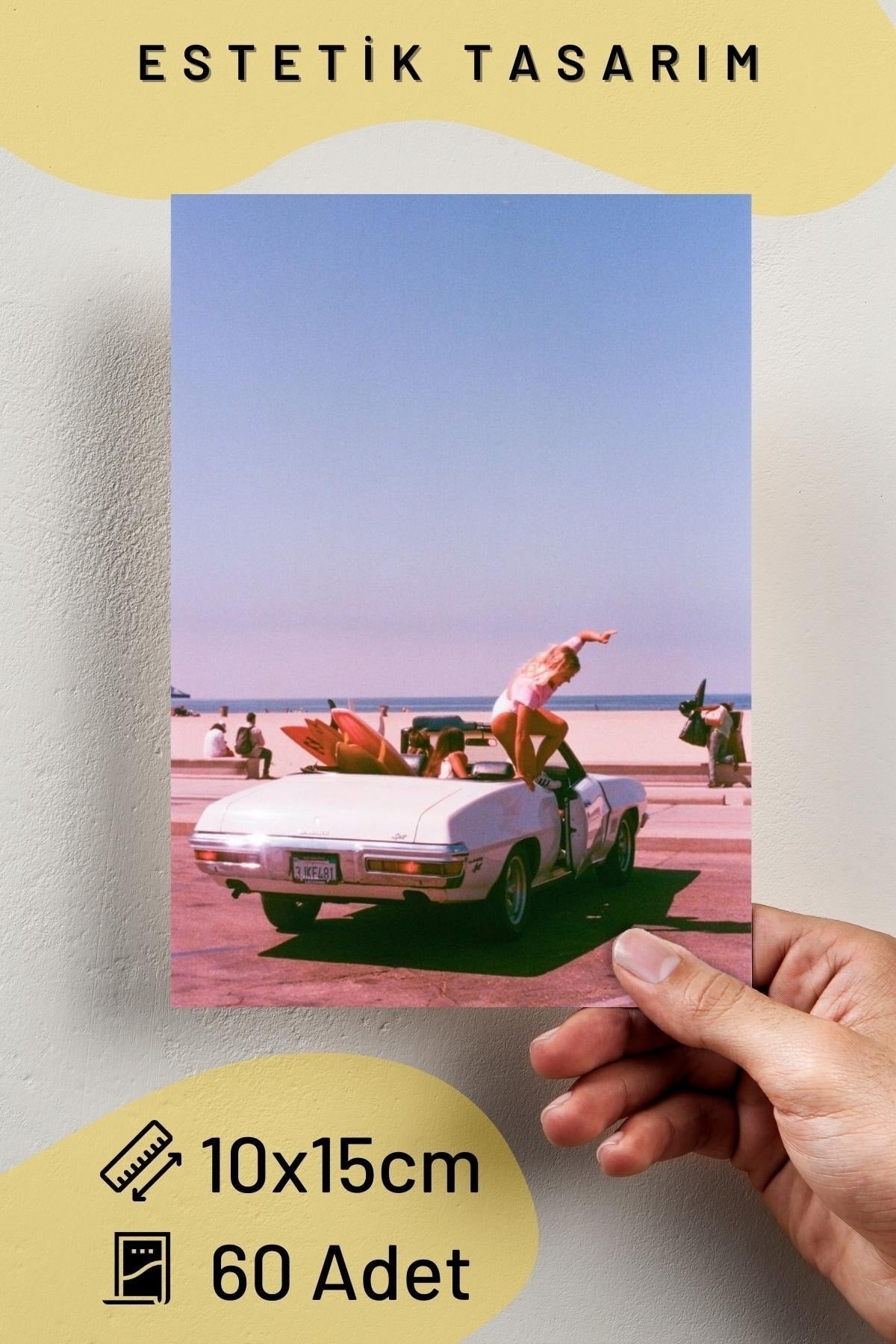 Retro Duvar Poster Seti - 60 Adet - Arkası Yapışkanlı Kolaj Seti - 10cm*15cm - Kutulu Set