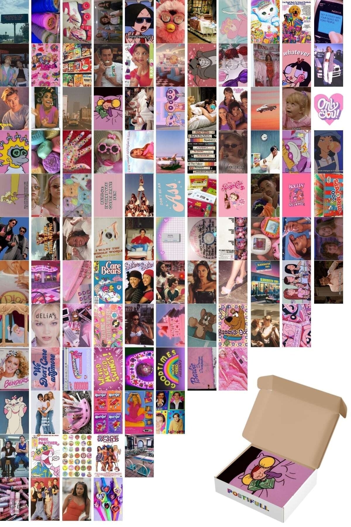 Retro Duvar Poster Seti - Arkası Yapışkanlı Kolaj Set - 100 Adet - Doksanlar Vintage Poster Seti