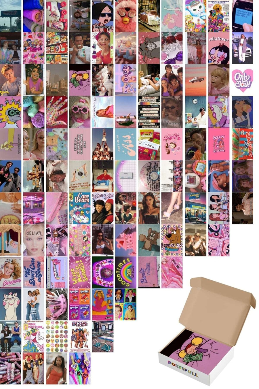 Retro Duvar Poster Seti - Arkası Yapışkanlı Kolaj Set - 100 Adet - Doksanlar Vintage Poster Seti