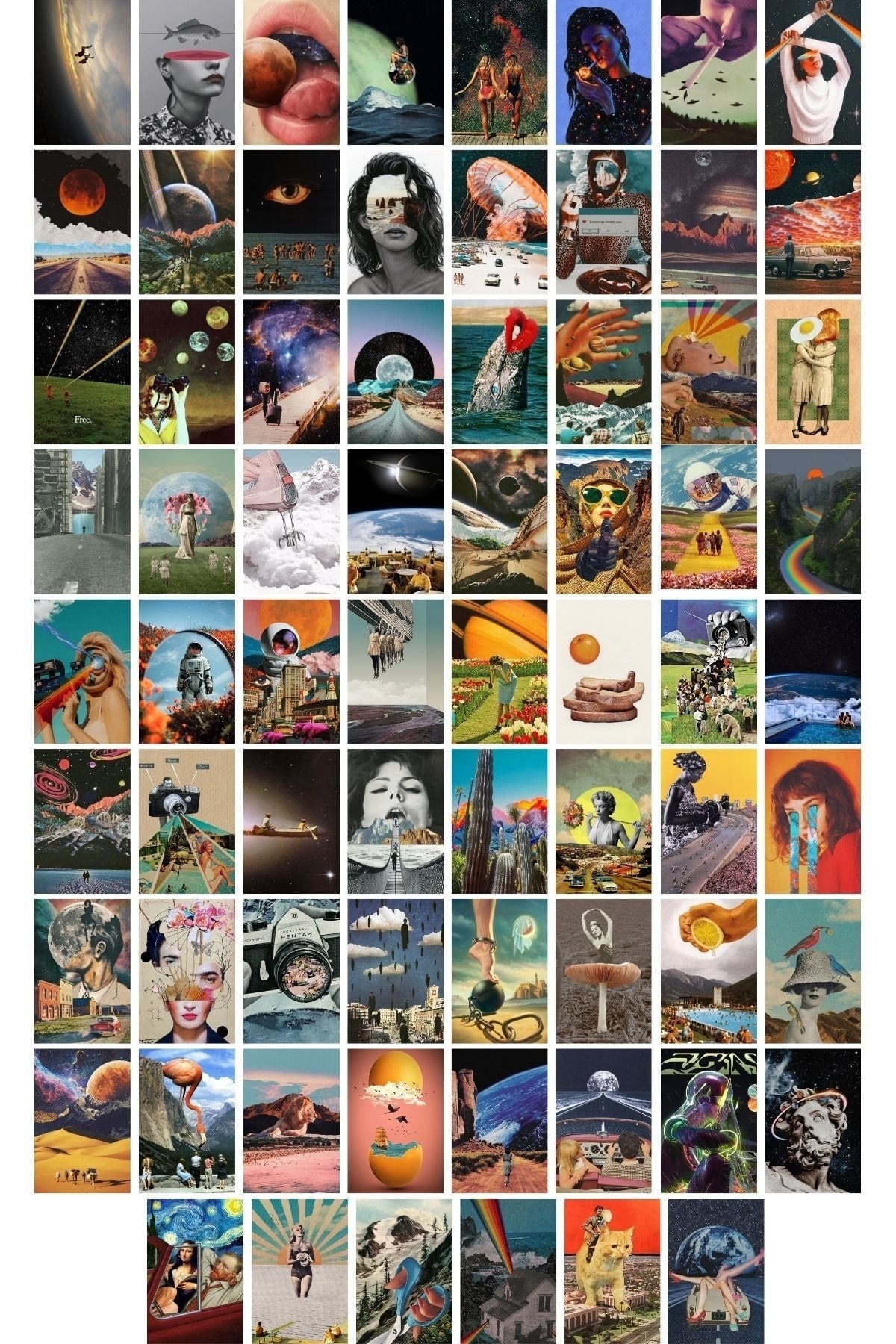 Retro Poster Seti - Arkası Yapışkanlı Futurist Poster Seti - 70 Adet Vintage Poster Kolaj Seti