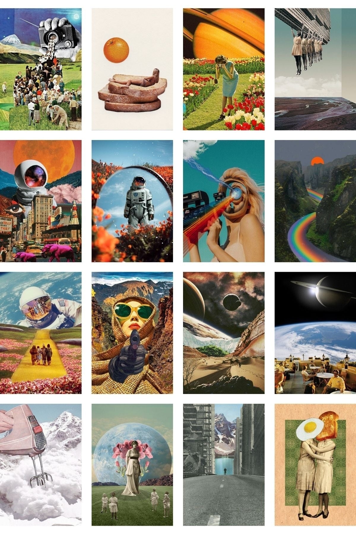 Retro Poster Seti - Arkası Yapışkanlı Futurist Poster Seti - 70 Adet Vintage Poster Kolaj Seti