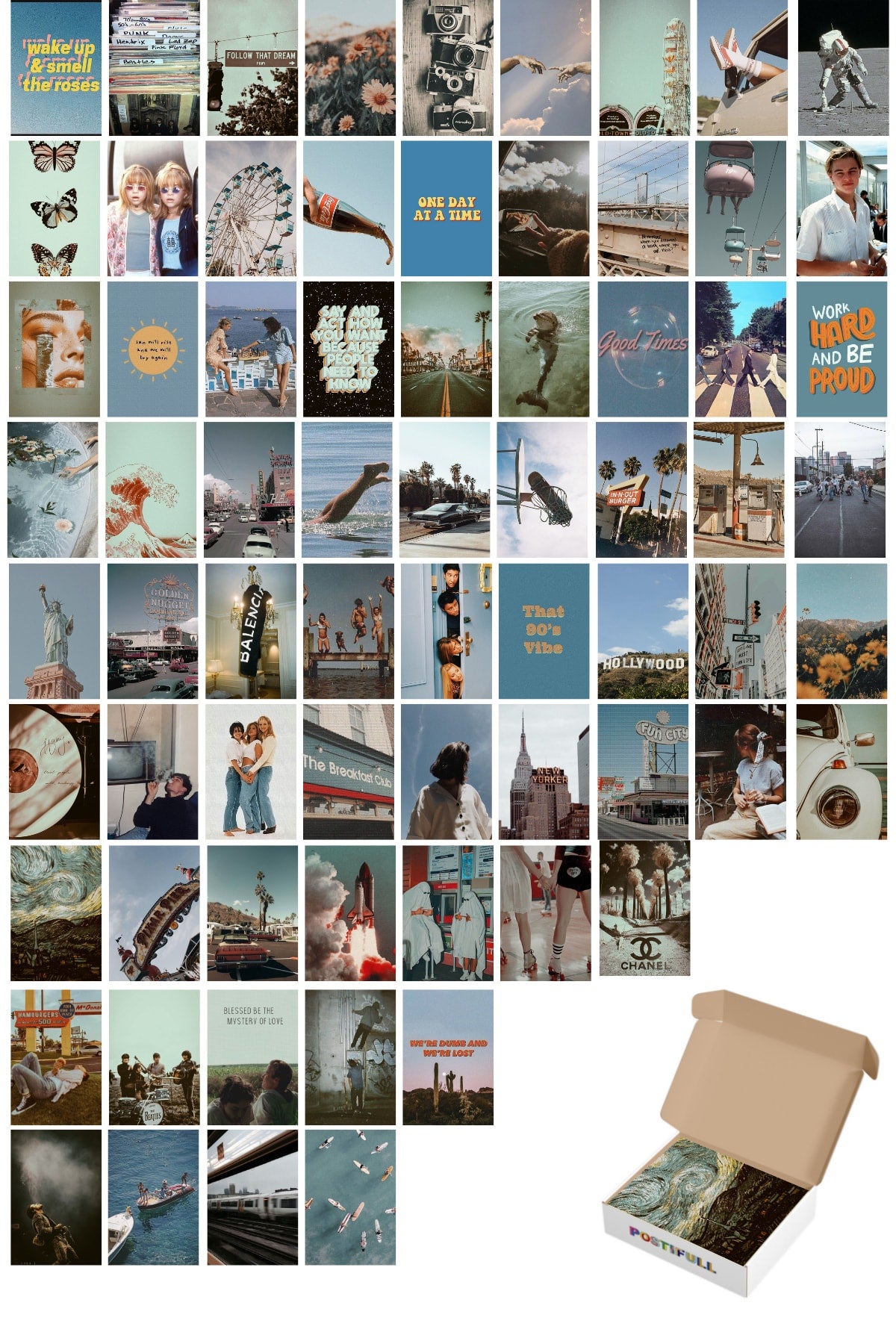 Retro Poster Seti - Arkası Yapışkanlı Kolaj Seti - 70 Adet - Poster Seti - 10cm*15cm - Kutulu Set