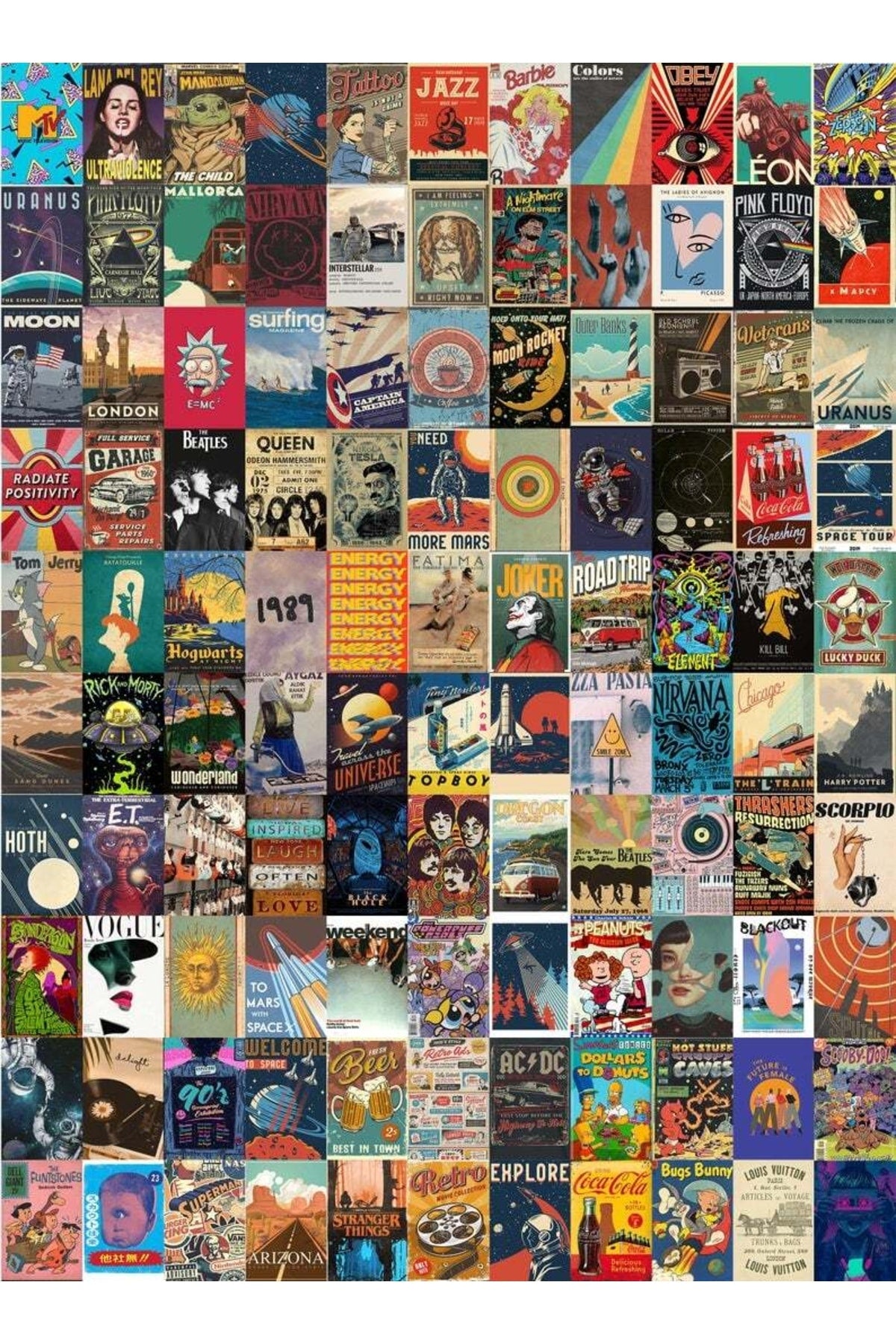 Retro Poster Seti - Kolaj Seti - 110 Adet - Poster Seti - 10cm*14cm - Kutulu Set