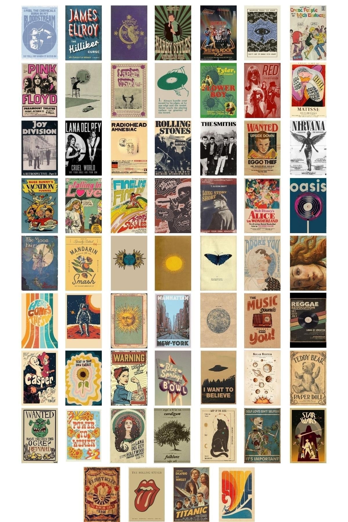 Retro Poster Seti - Kolaj Seti - Oda Dekoru - Duvar Posteri - Yapışkanlı - Duvar Dekoru - 60 Adet