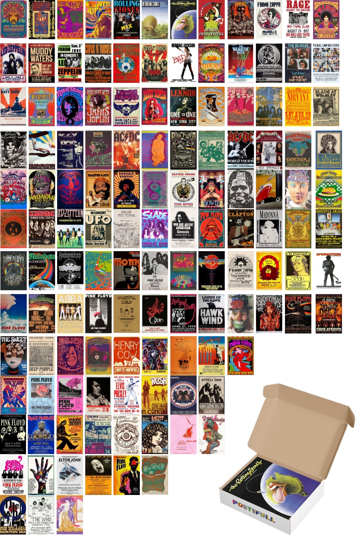 Retro Poster Seti, Konser Afişleri Poster Kolaj Seti, Arkası Yapışkanlı 130 Adet, Kolaj Poster Seti