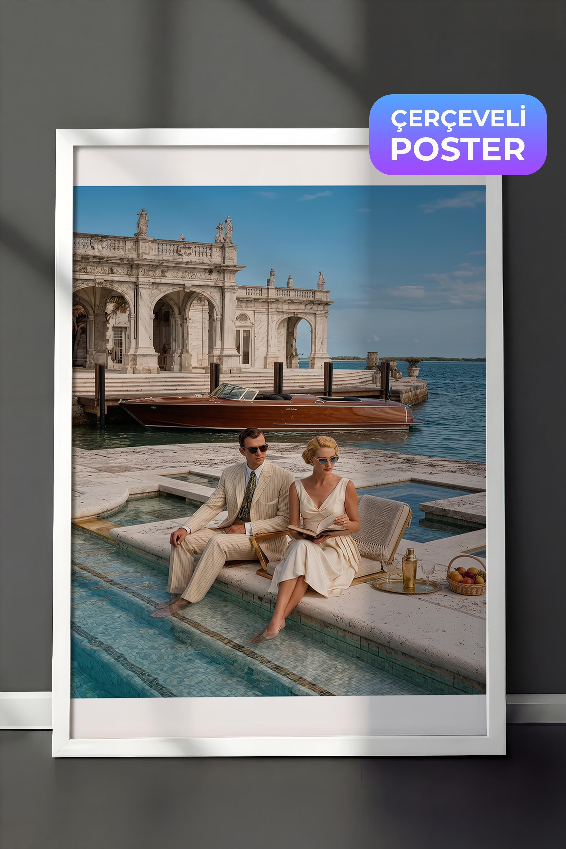 Retro Tatil Posteri, Beyaz Çerçeveli Poster, Old Money Serisi, NO:113196