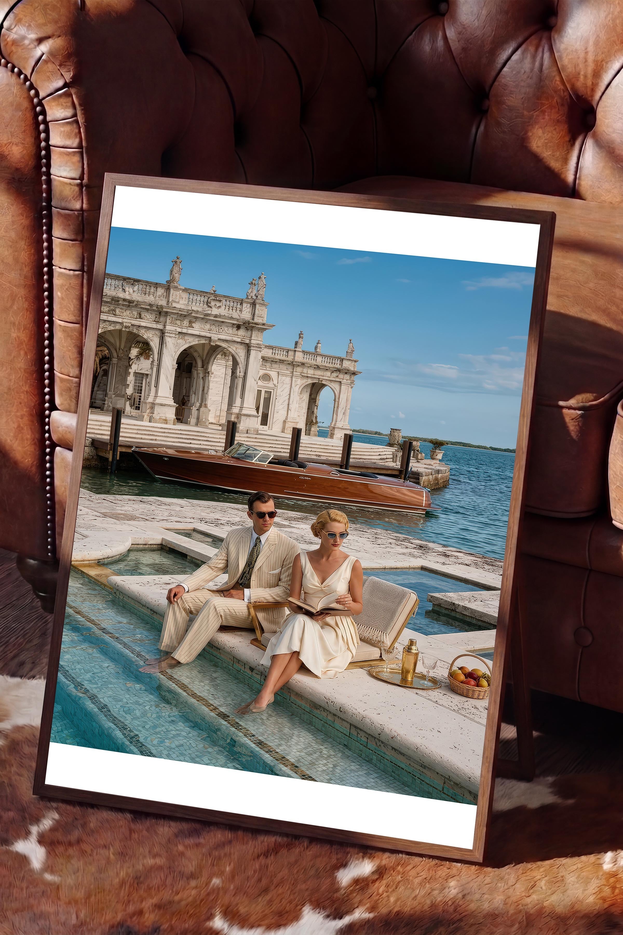 Retro Tatil Posteri, Kahverengi Çerçeveli Poster, Old Money Serisi, NO:113196