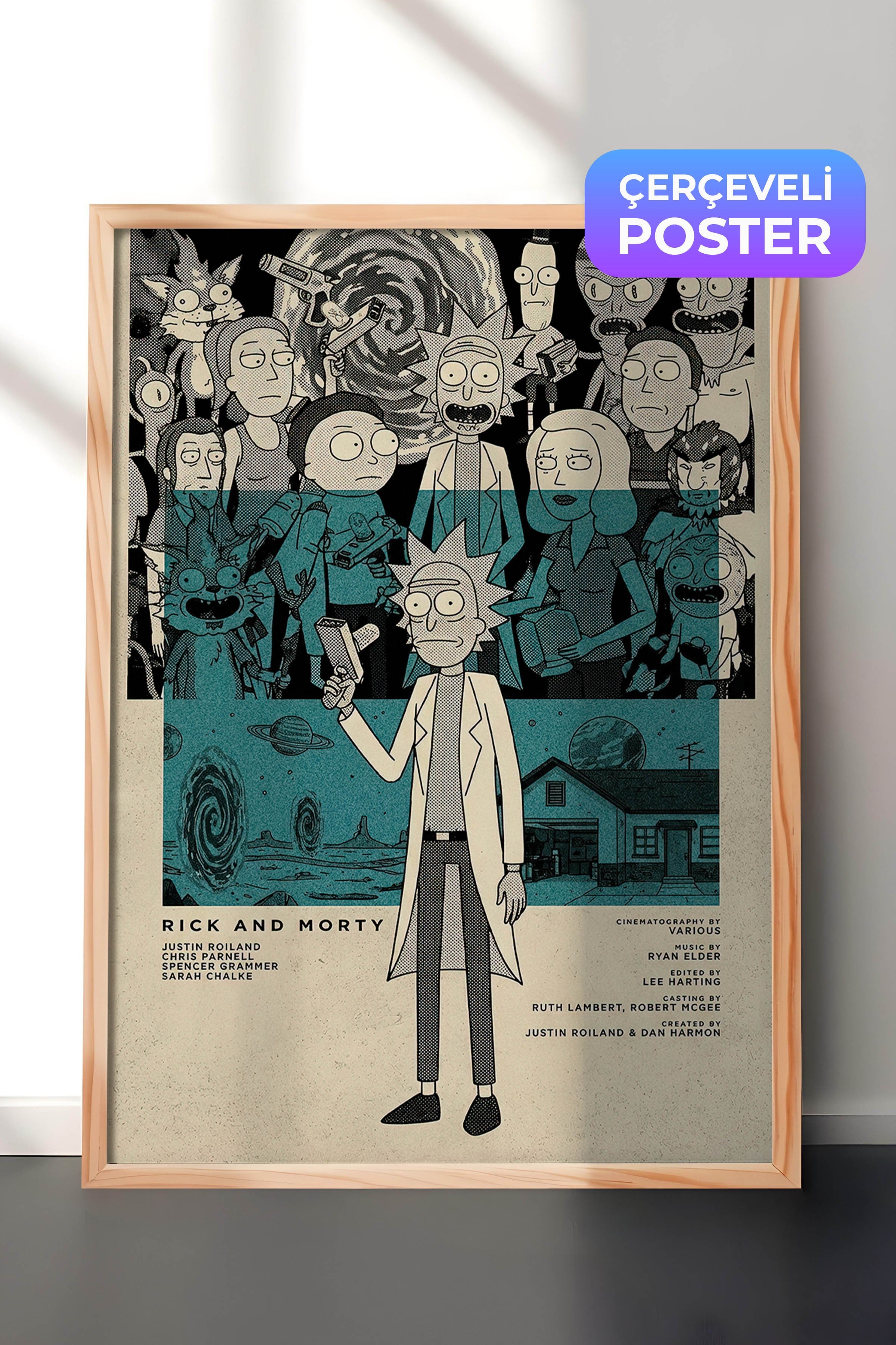 Rick and Morty Ahşap Çerçeveli Poster, Sinema ve Dizi Tablo, Film Dizi Afişleri NO:112799