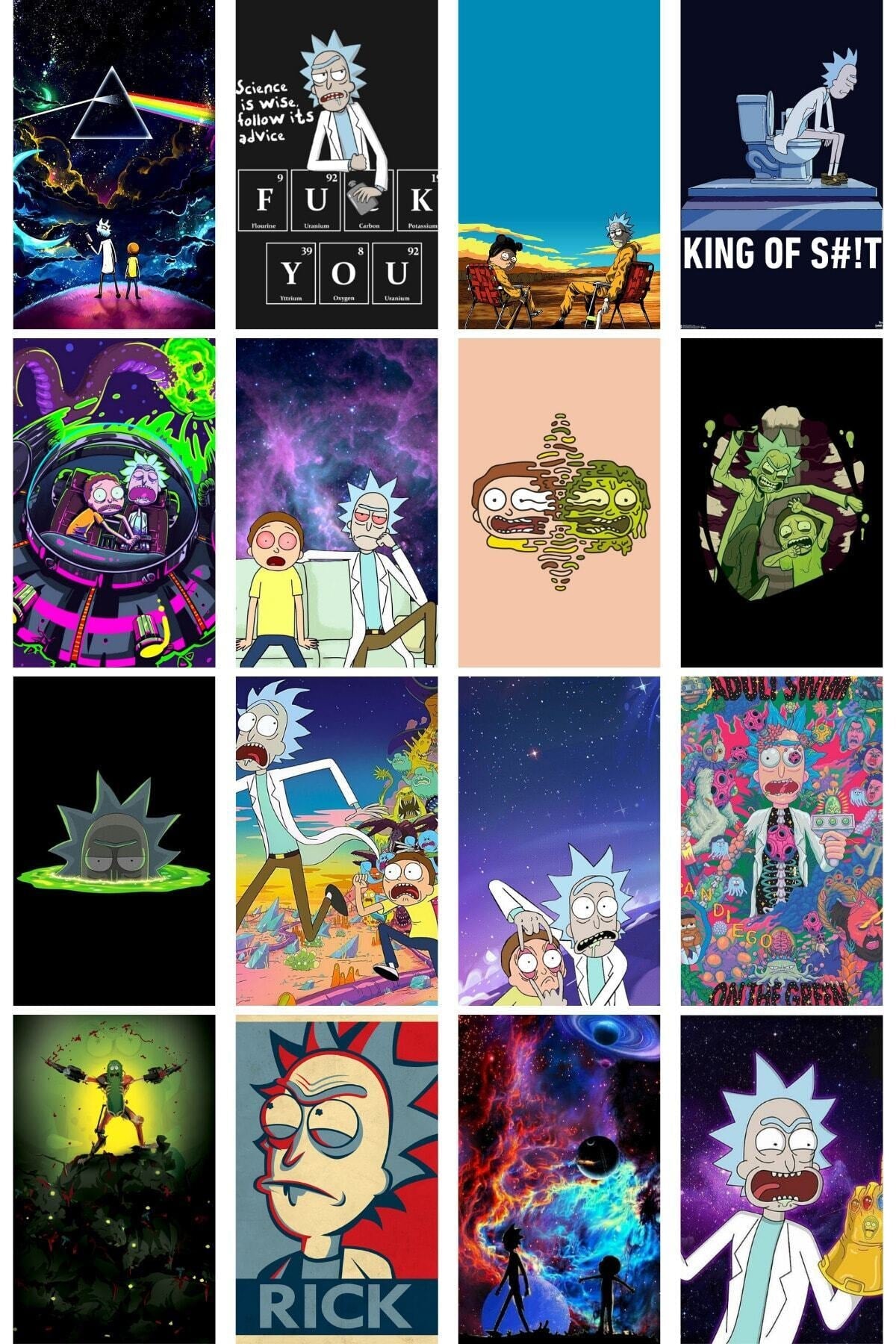 Rick And Morty Duvar Poster Seti - Kolaj Set - 40 Adet - Kalın Kuşe Kağıt - 10cm*14cm