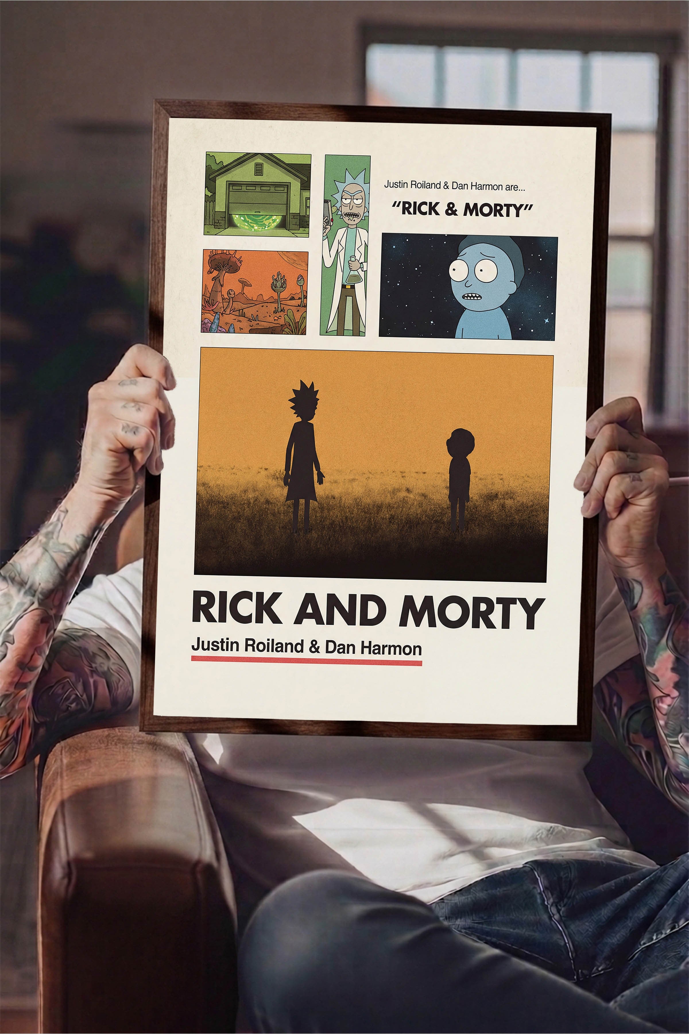 Rick and Morty Kahverengi Çerçeveli Poster, Sinema ve Dizi Tablo, Film Dizi Afişleri NO:112925