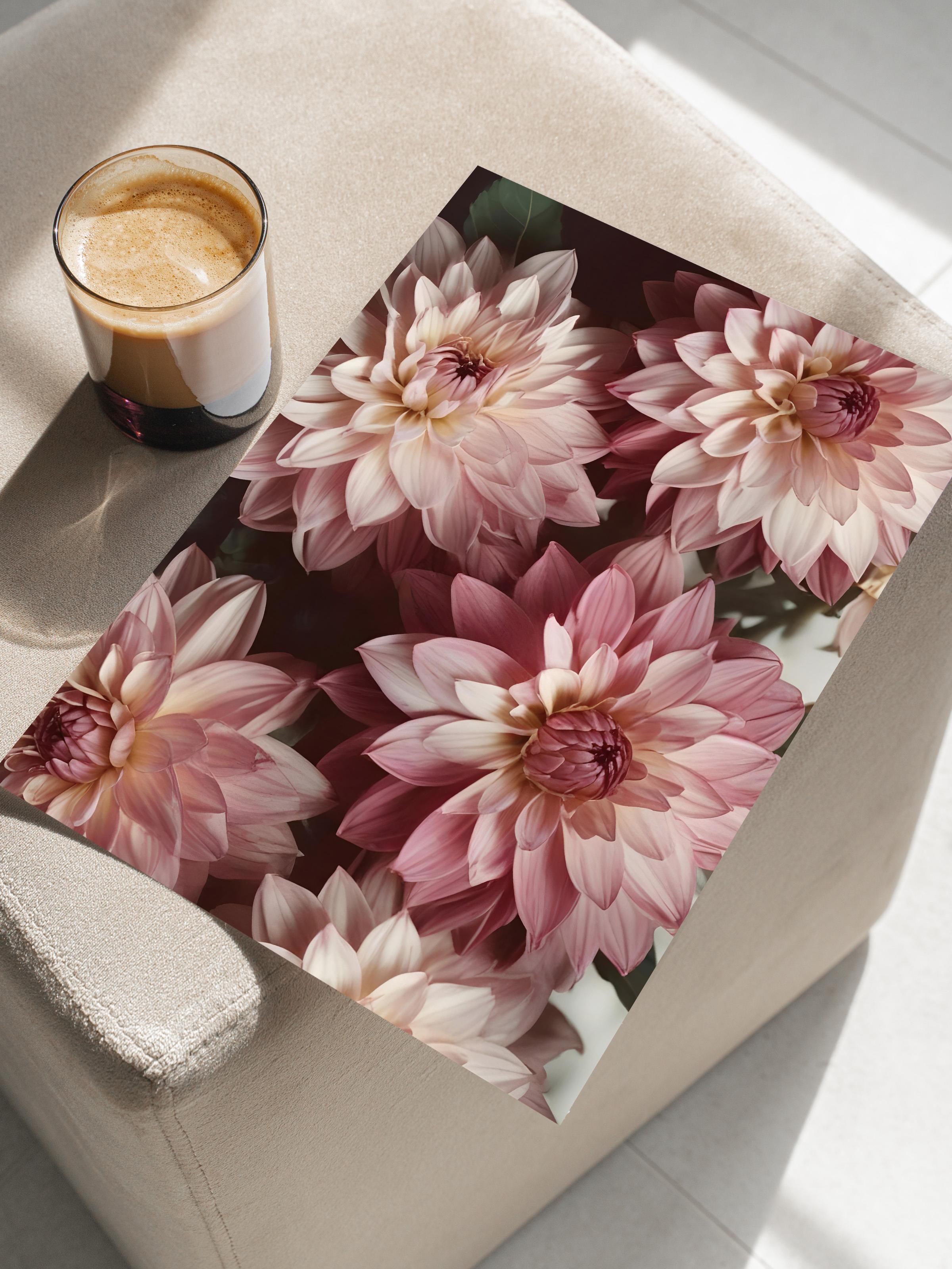 Romantic Dahlias Poster, Çerçevesiz Duvar Posteri, Dikey Duvar Tablosu Comfort Serisi NO:108533