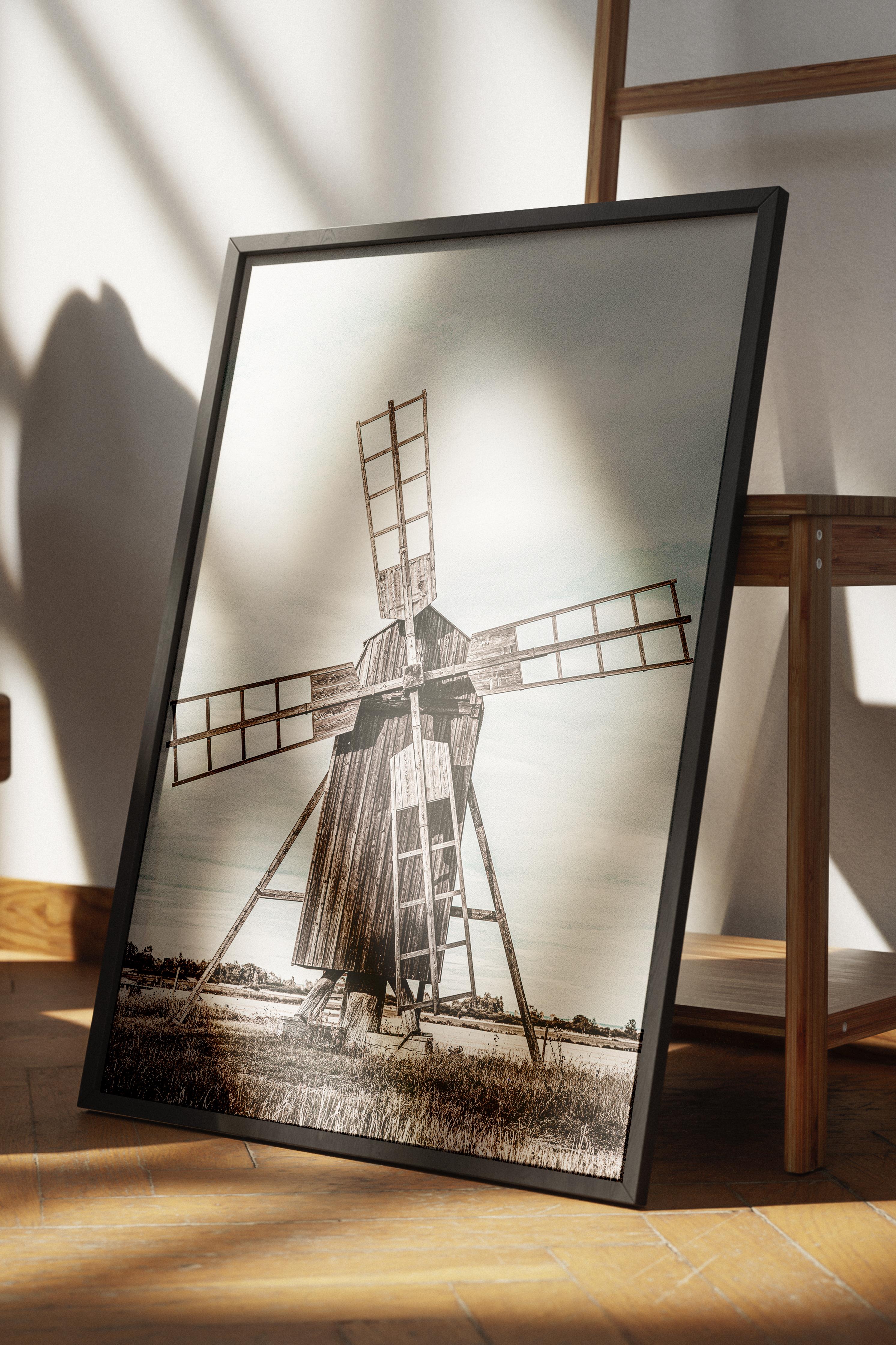 Rustic Çerçevesiz Poster, İskandinav Beyaz Poster, NO:255 Beyaz Değirmen Fotoğraf, Dikey