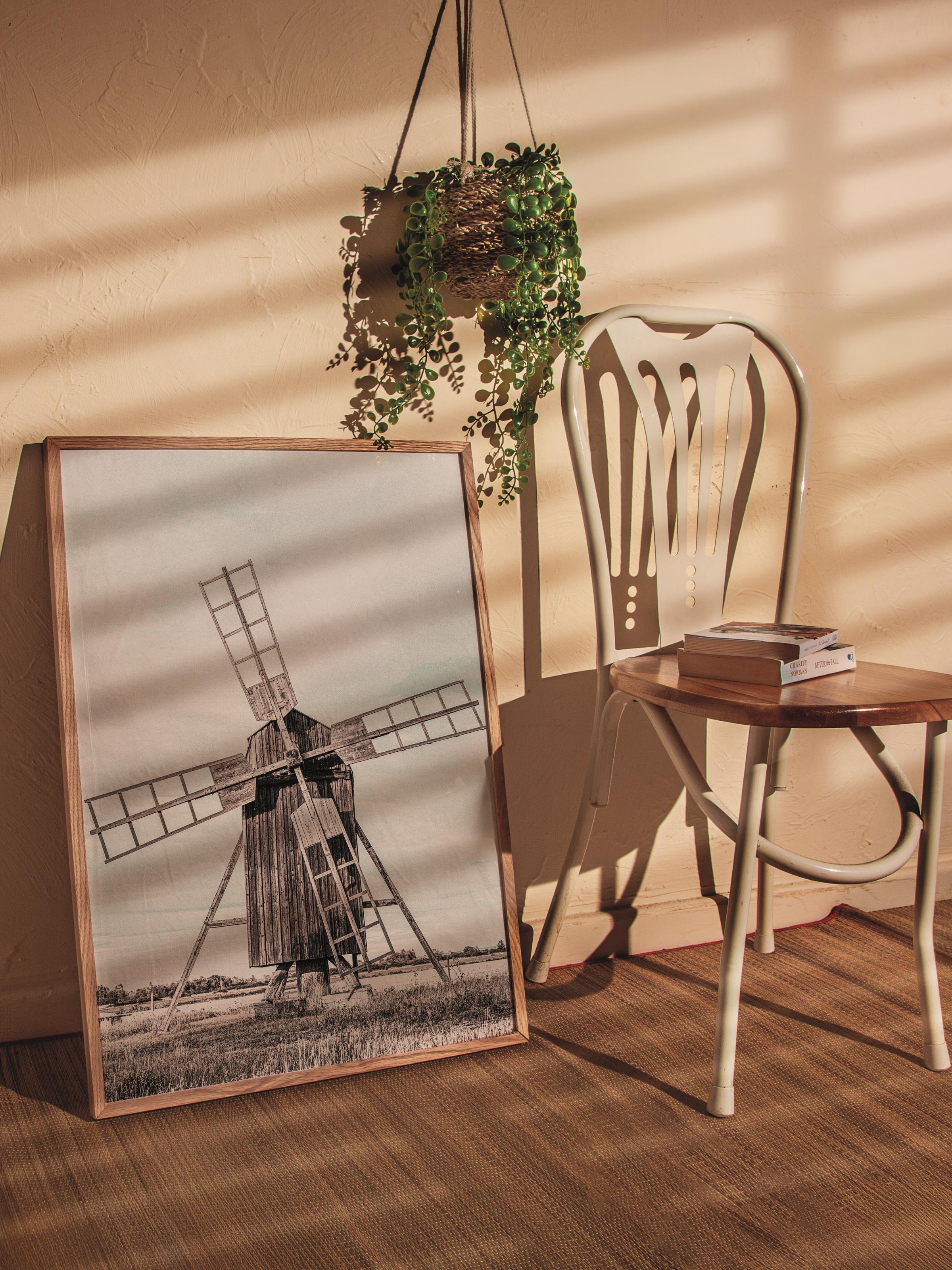Rustic Çerçevesiz Poster, İskandinav Beyaz Poster, NO:255 Beyaz Değirmen Fotoğraf, Dikey