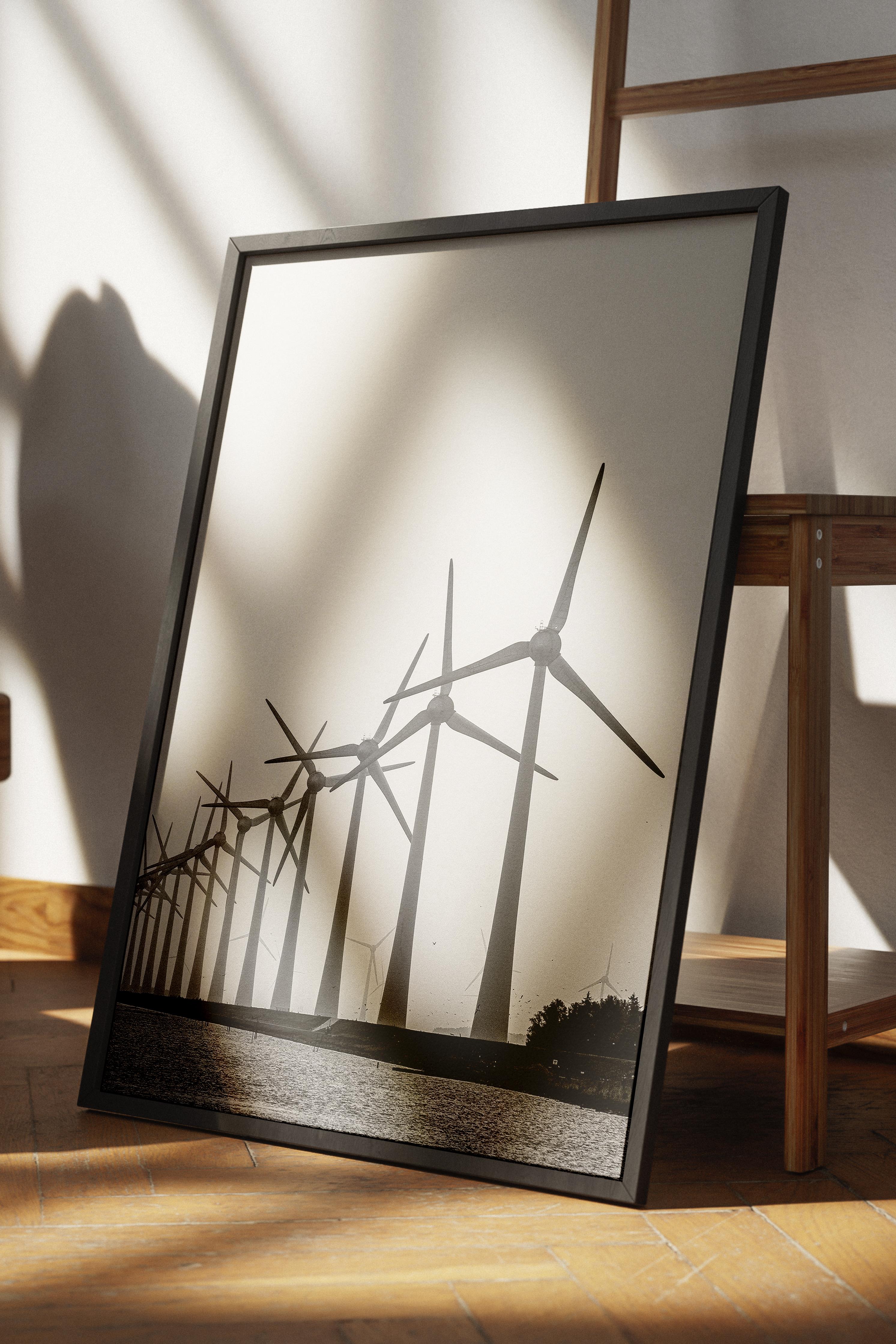 Rustic Çerçevesiz Poster, İskandinav Beyaz Poster, NO:268 Rüzgar Türbinleri Fotoğraf, Dikey