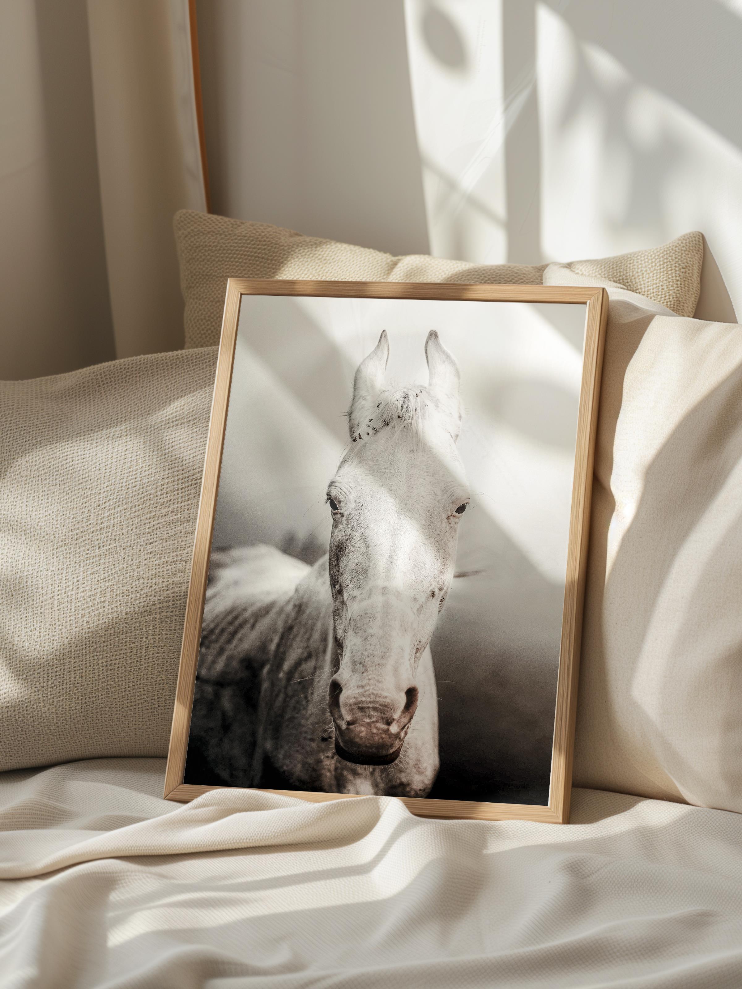 Rustic Çerçevesiz Poster, İskandinav Beyaz Poster, NO:299 At Fotoğraf, Dikey