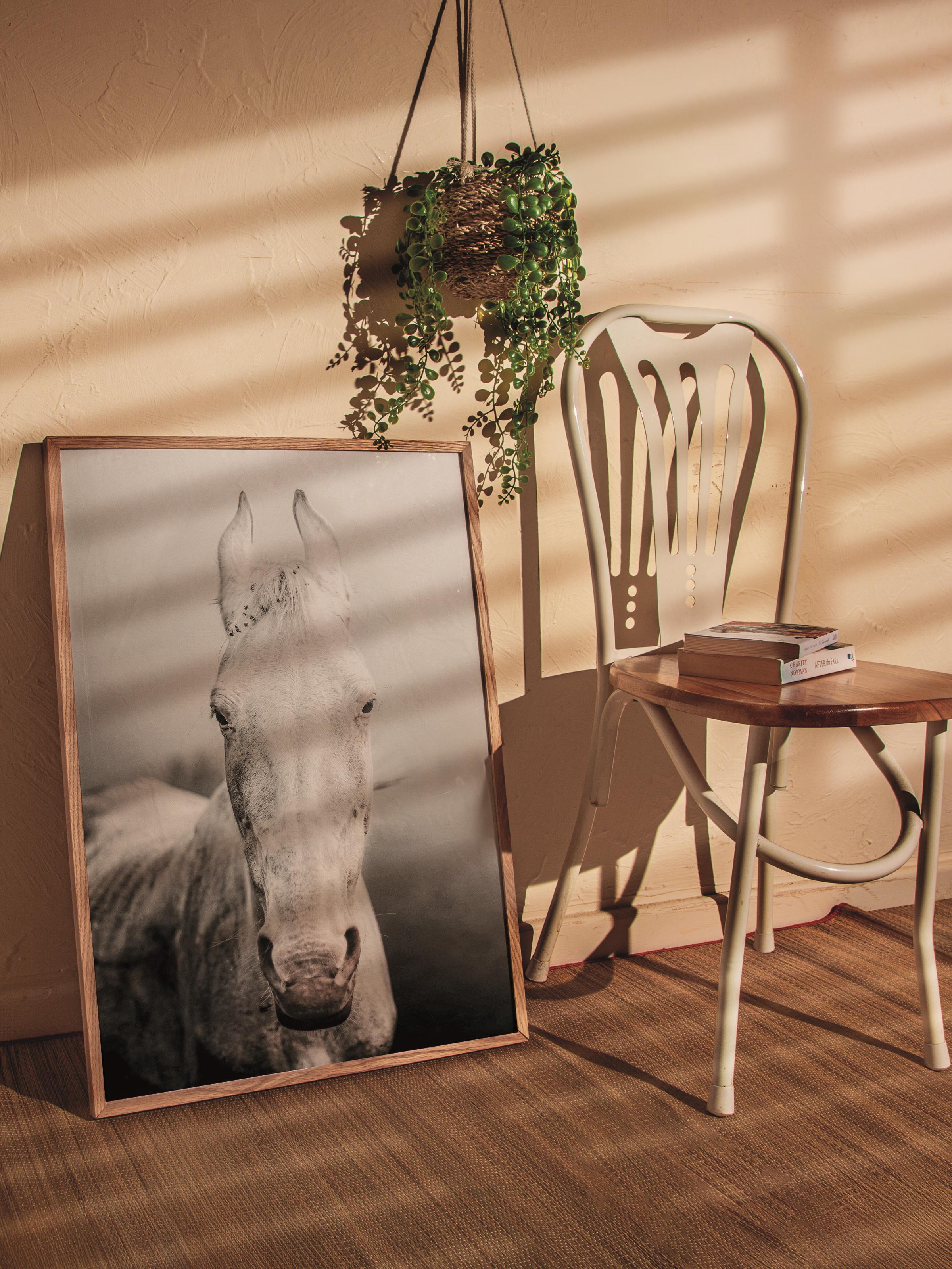 Rustic Çerçevesiz Poster, İskandinav Beyaz Poster, NO:299 At Fotoğraf, Dikey