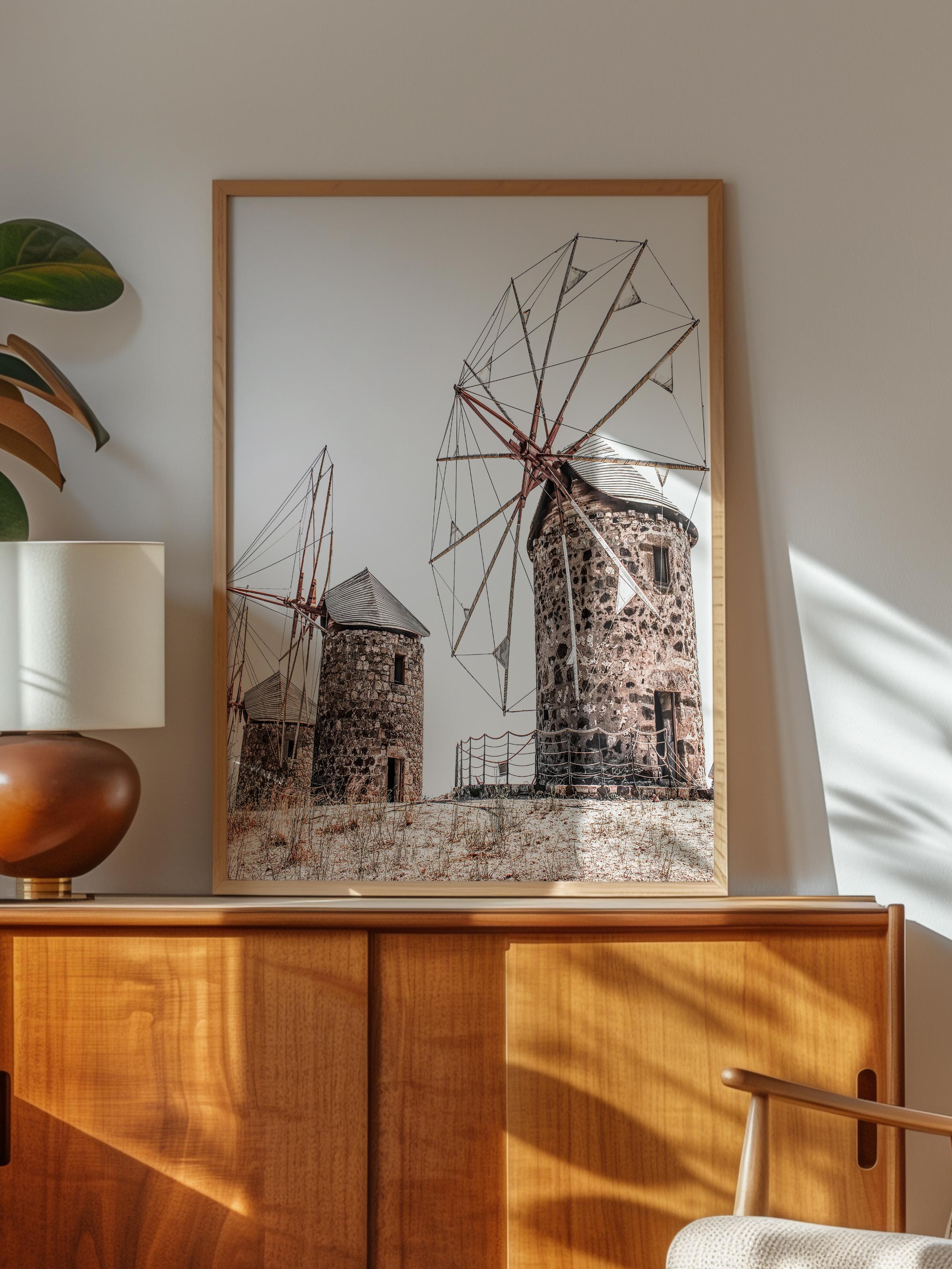 Rustic Çerçevesiz Poster, İskandinav Beyaz Poster, NO:311 Değirmenler Fotoğraf, Dikey