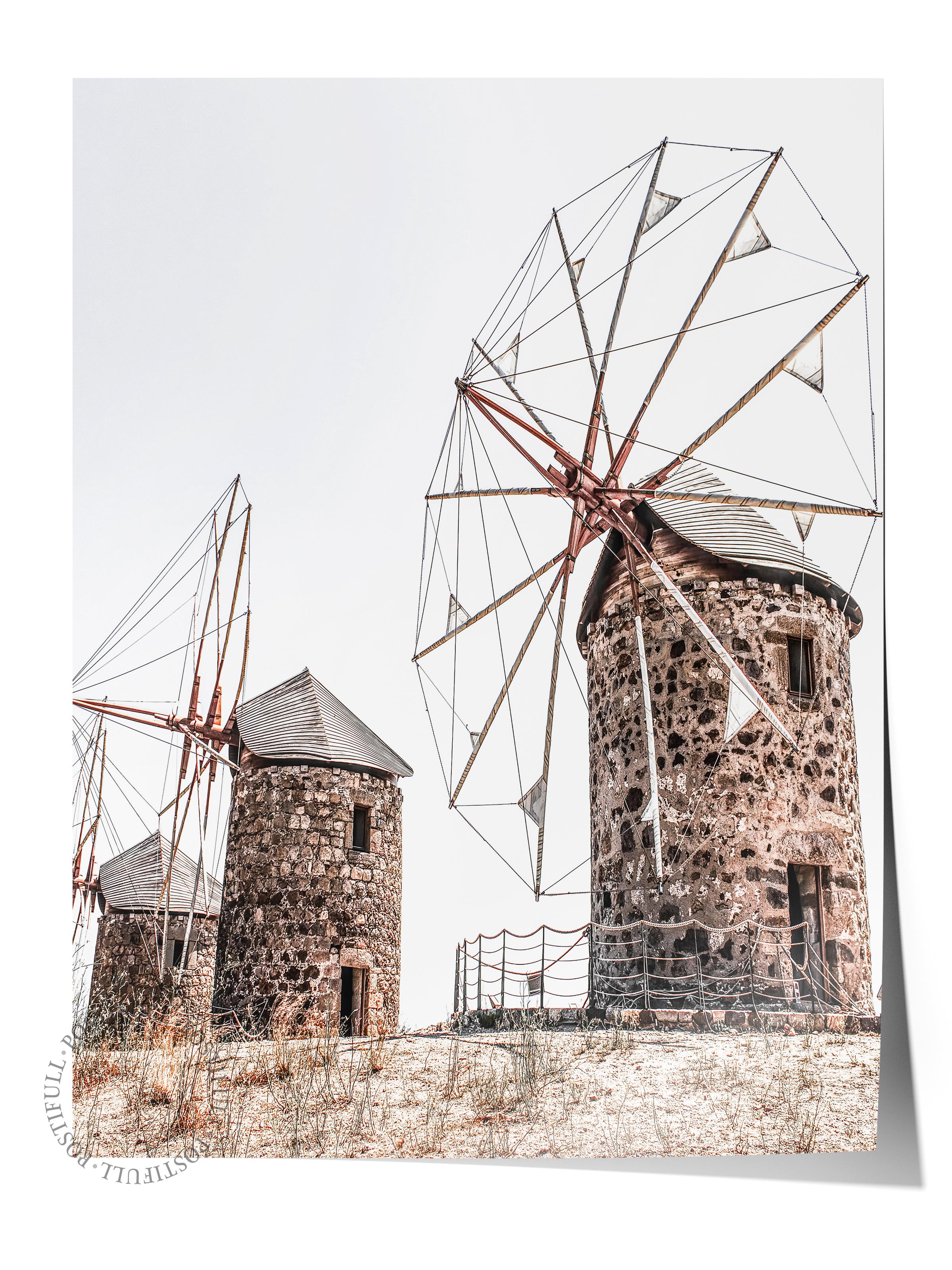 Rustic Çerçevesiz Poster, İskandinav Beyaz Poster, NO:311 Değirmenler Fotoğraf, Dikey