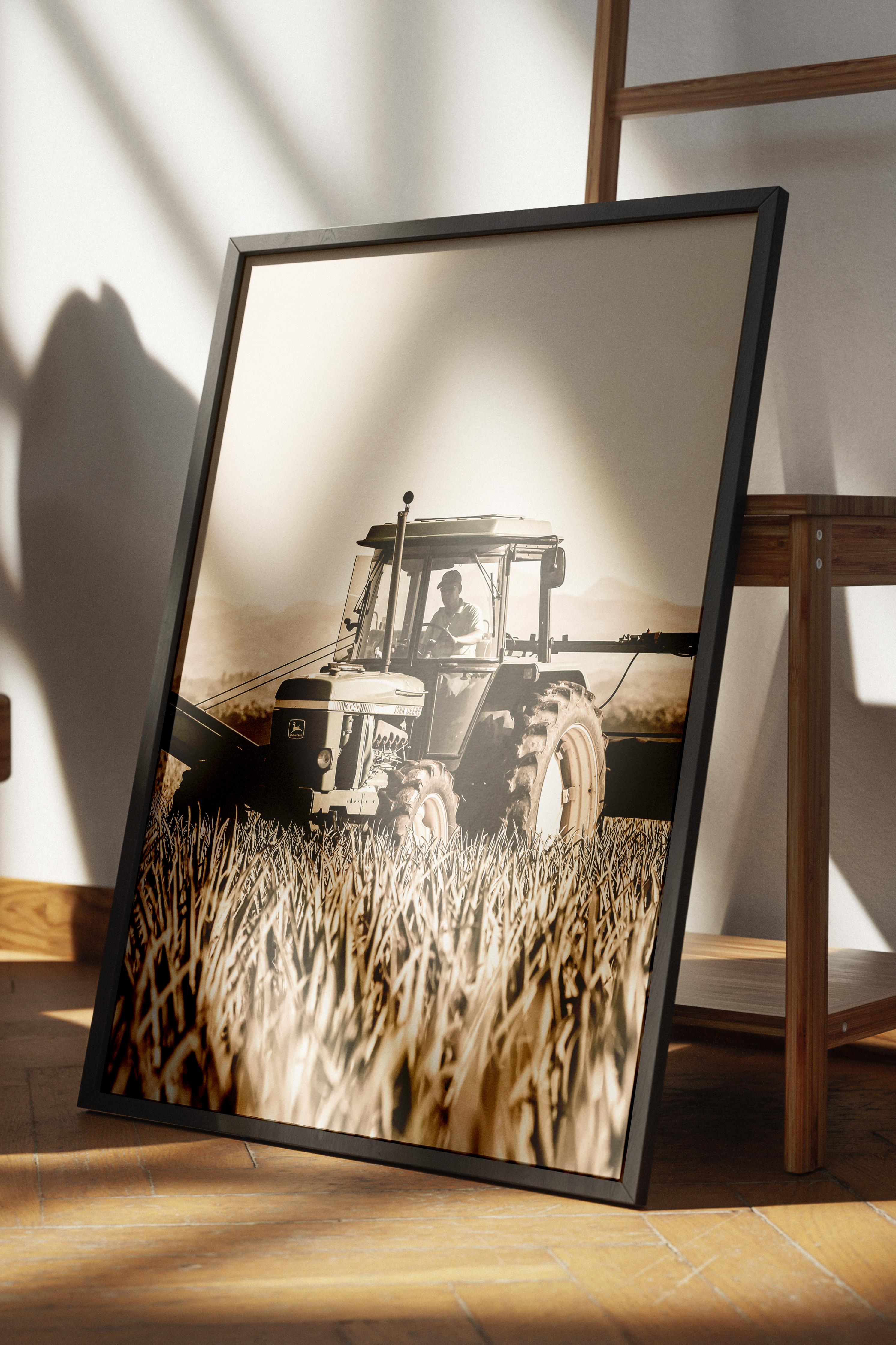 Rustic Çerçevesiz Poster, İskandinav Beyaz Poster, NO:327 Traktör Fotoğraf, Dikey