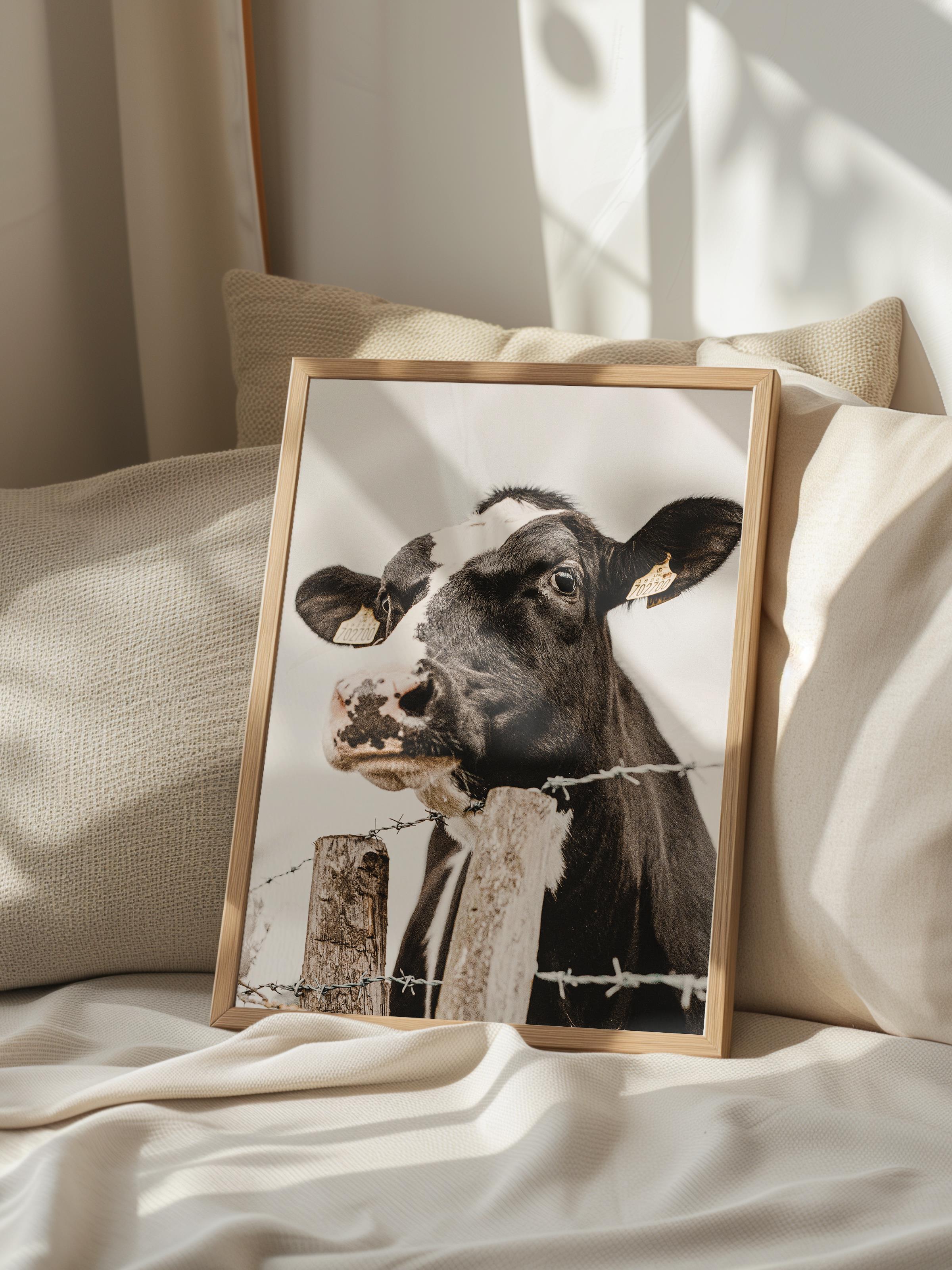 Rustic Çerçevesiz Poster, İskandinav Beyaz Poster, NO:328 İnek Fotoğraf, Dikey