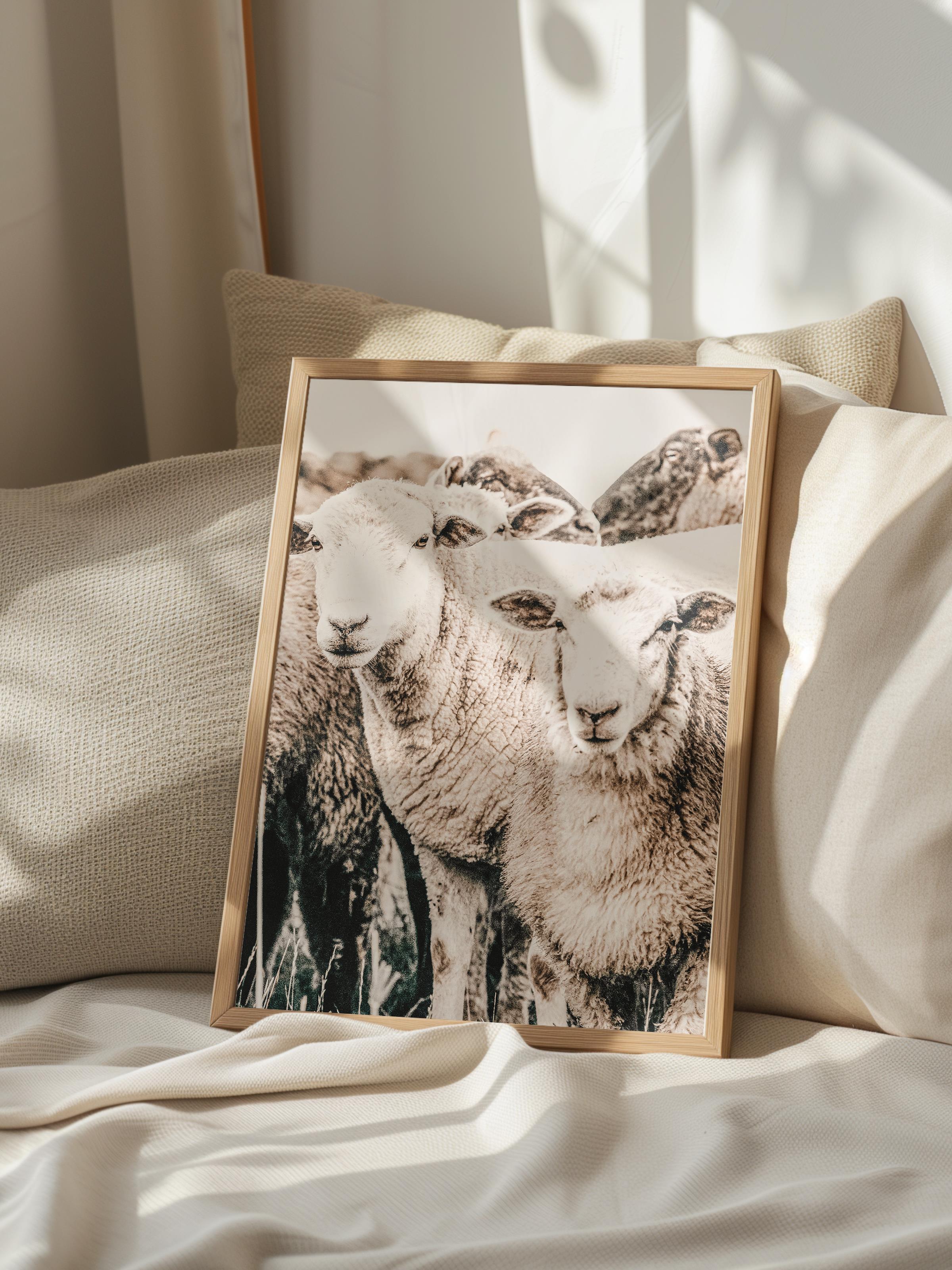 Rustic Çerçevesiz Poster, İskandinav Beyaz Poster, NO:329 Koyunlar Fotoğraf, Dikey