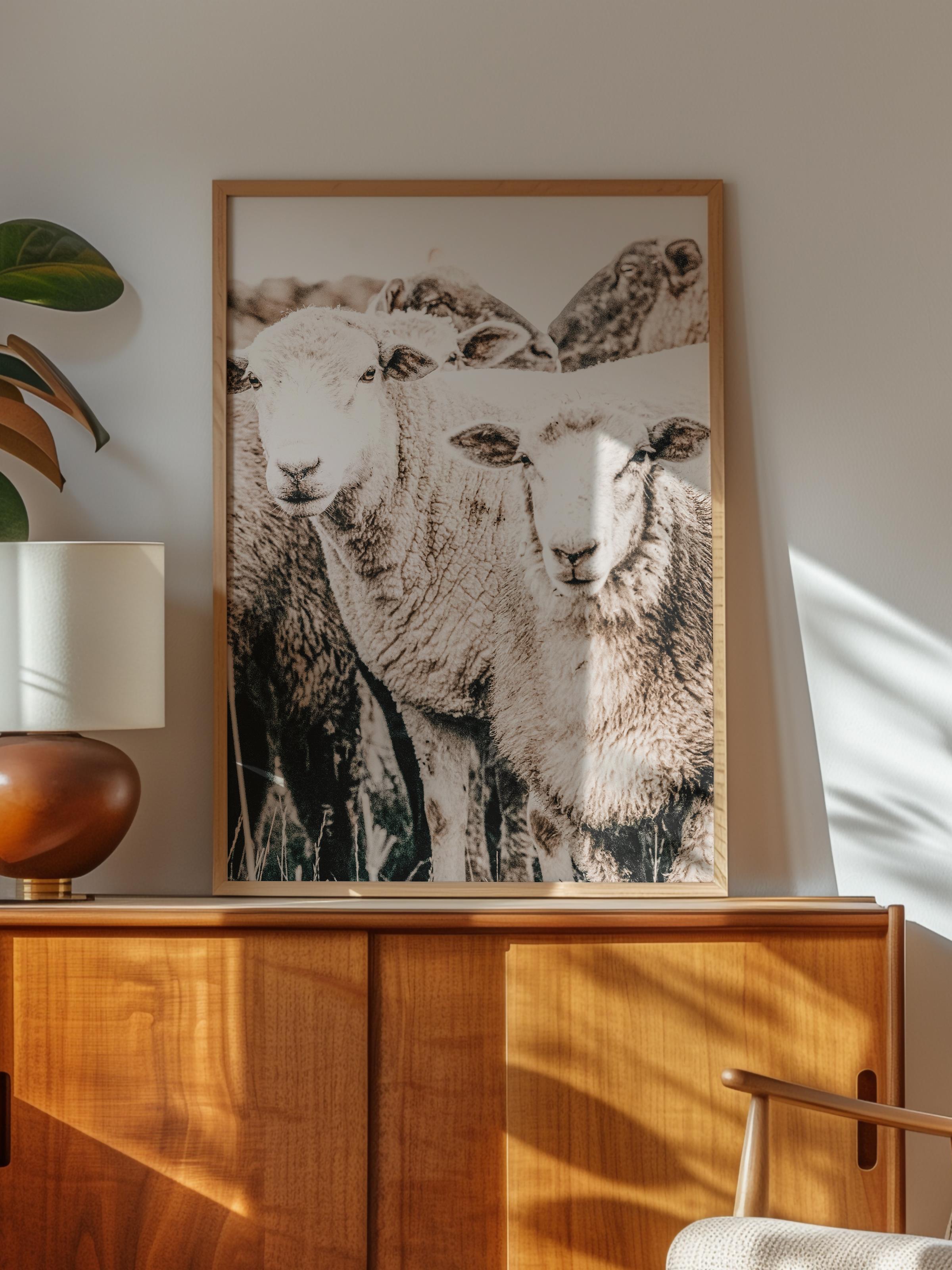 Rustic Çerçevesiz Poster, İskandinav Beyaz Poster, NO:329 Koyunlar Fotoğraf, Dikey
