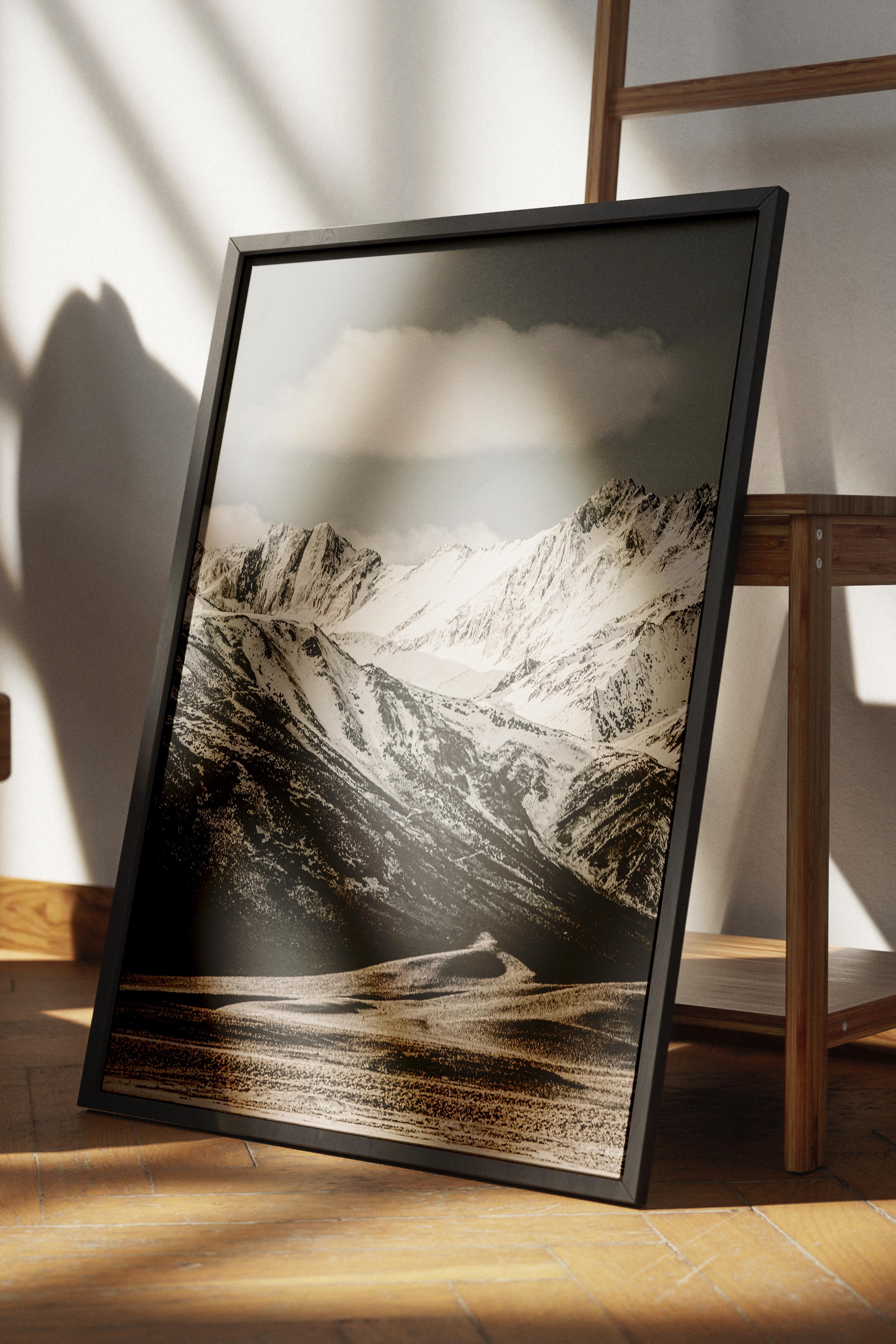 Rustic Çerçevesiz Poster, İskandinav Beyaz Poster, NO:332 Dağlar Fotoğraf, Dikey