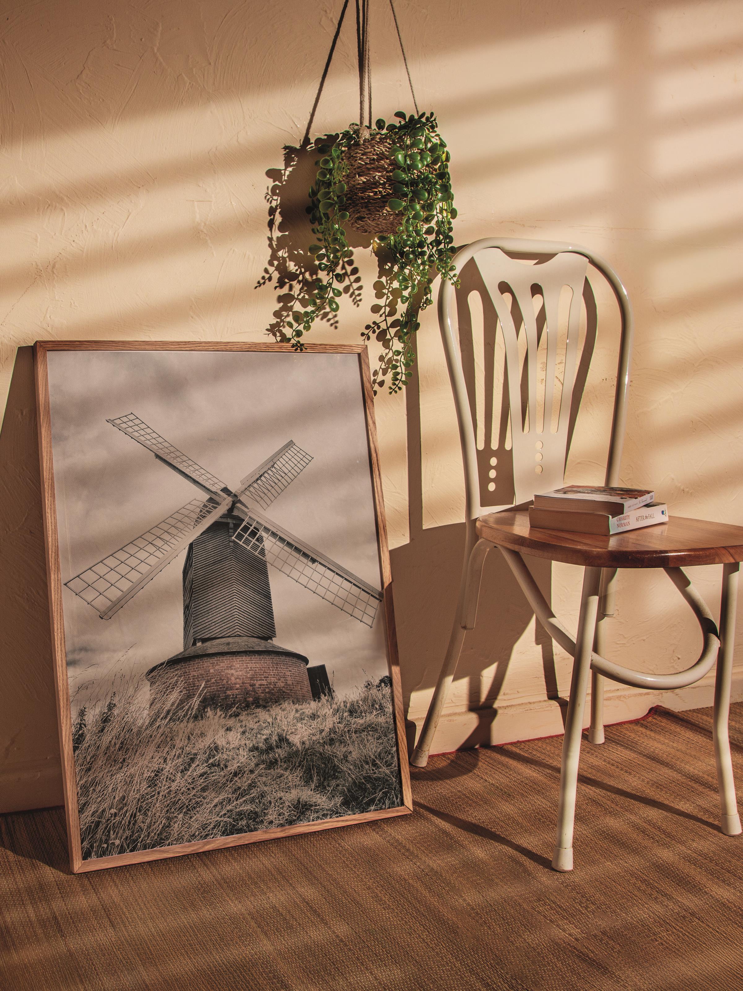 Rustic Çerçevesiz Poster, İskandinav Beyaz Poster, NO:333 Değirmen Fotoğraf, Dikey