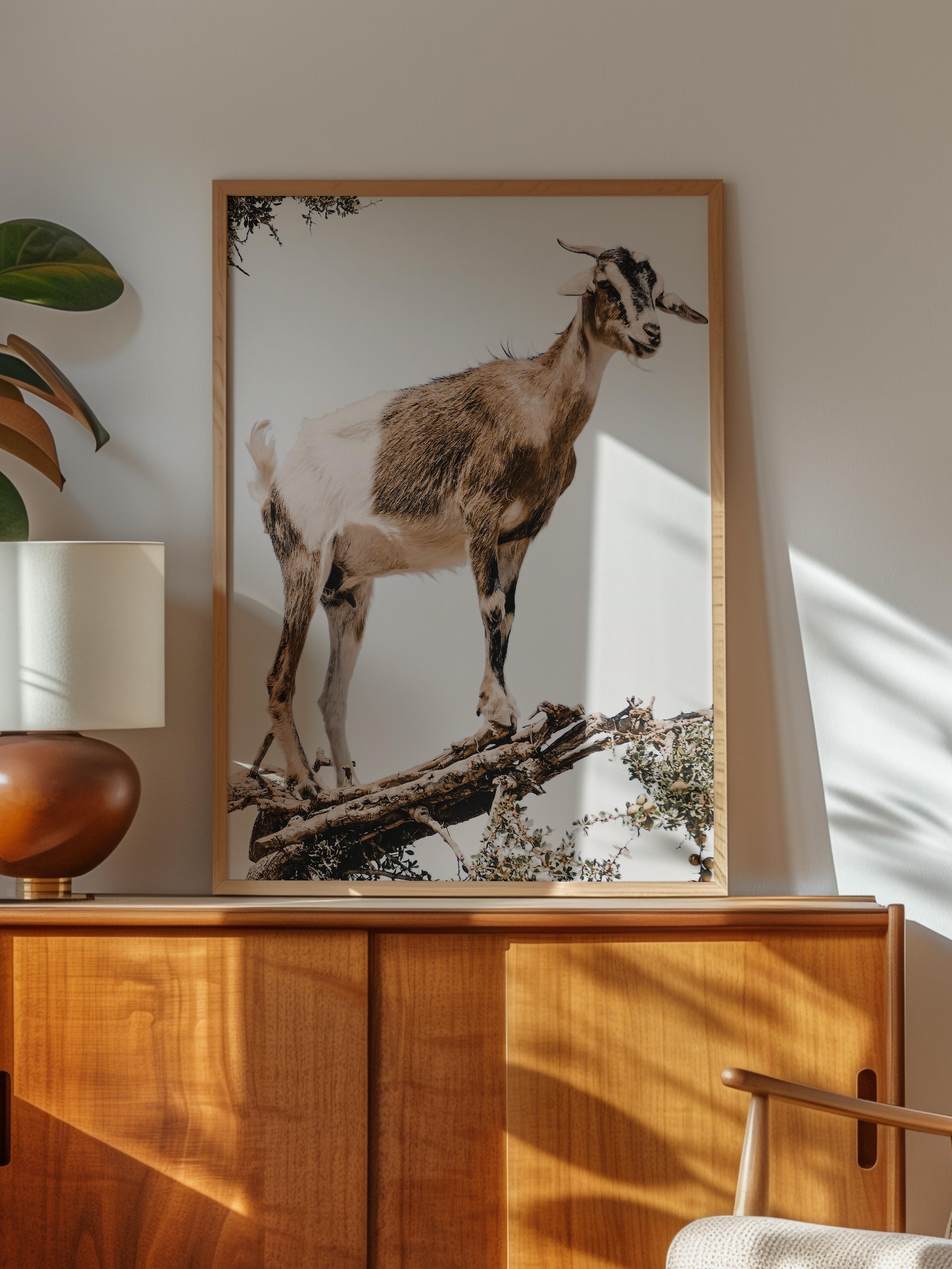 Rustic Çerçevesiz Poster, İskandinav Beyaz Poster, NO:334 Keçi Fotoğraf, Dikey