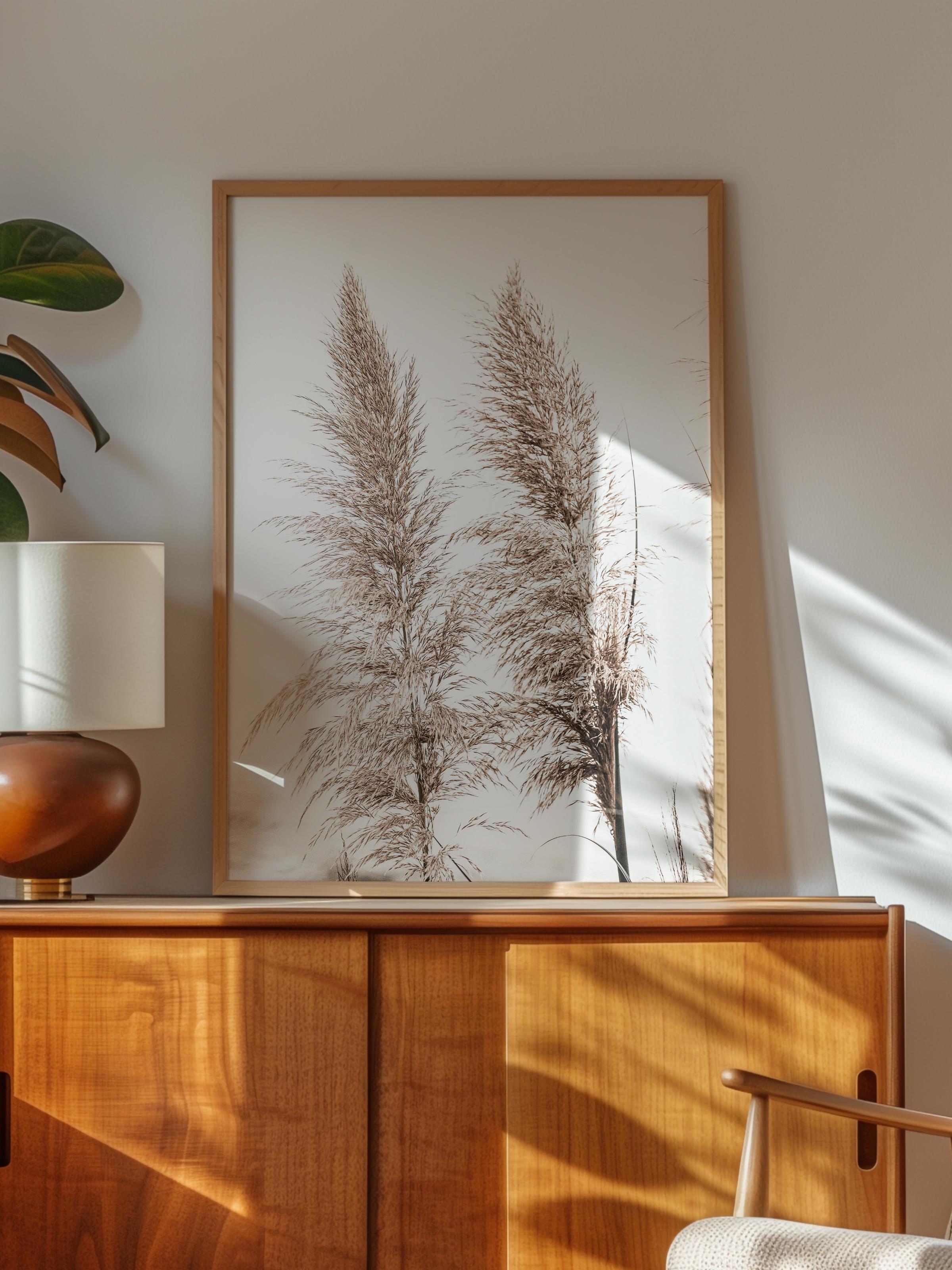 Rustic Çerçevesiz Poster, İskandinav Beyaz Poster, NO:342 Püsküllü Otlar Fotoğraf, Dikey