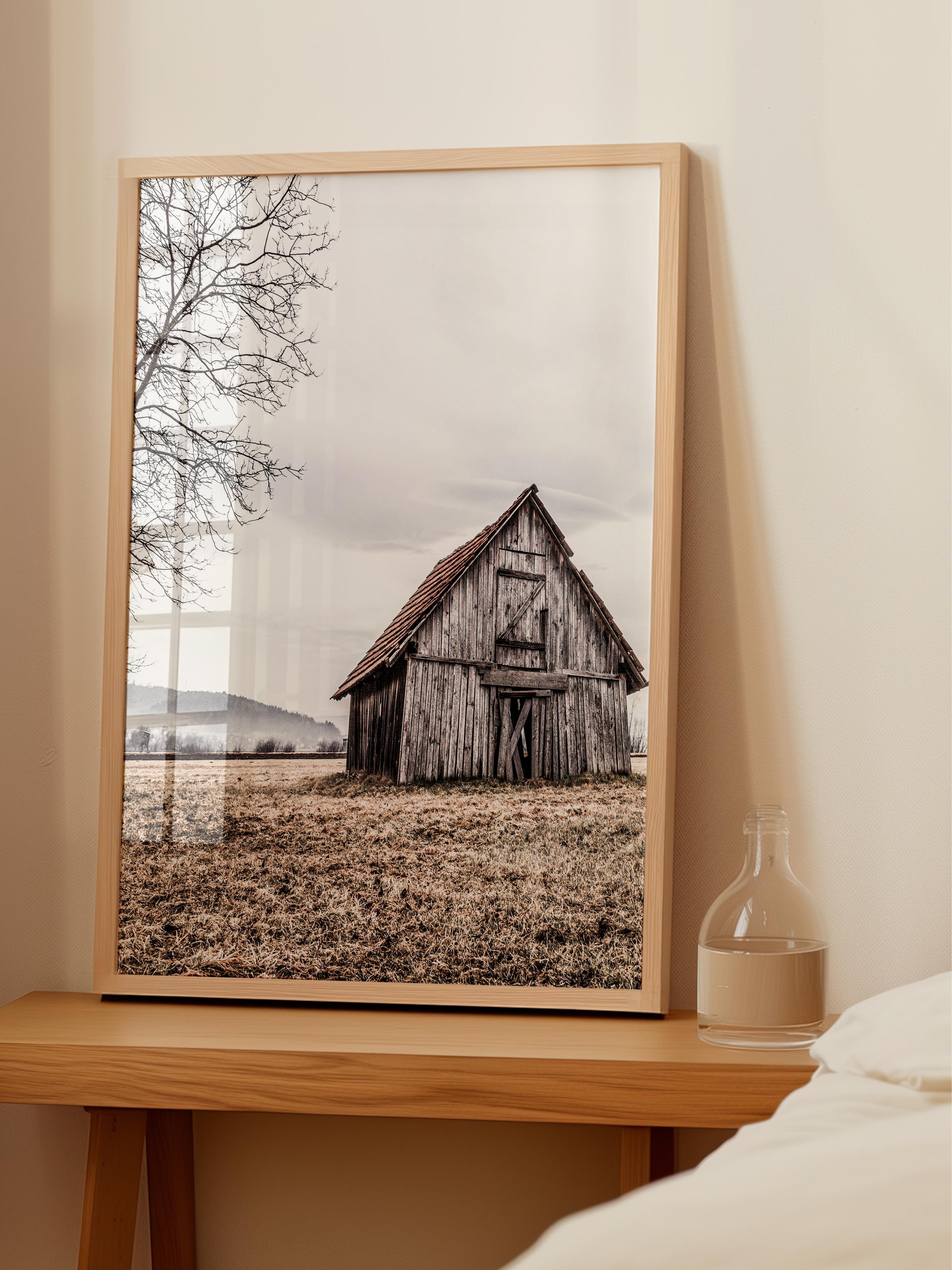 Rustic Çerçevesiz Poster, İskandinav Beyaz Poster, NO:347 Ahır Fotoğraf, Dikey
