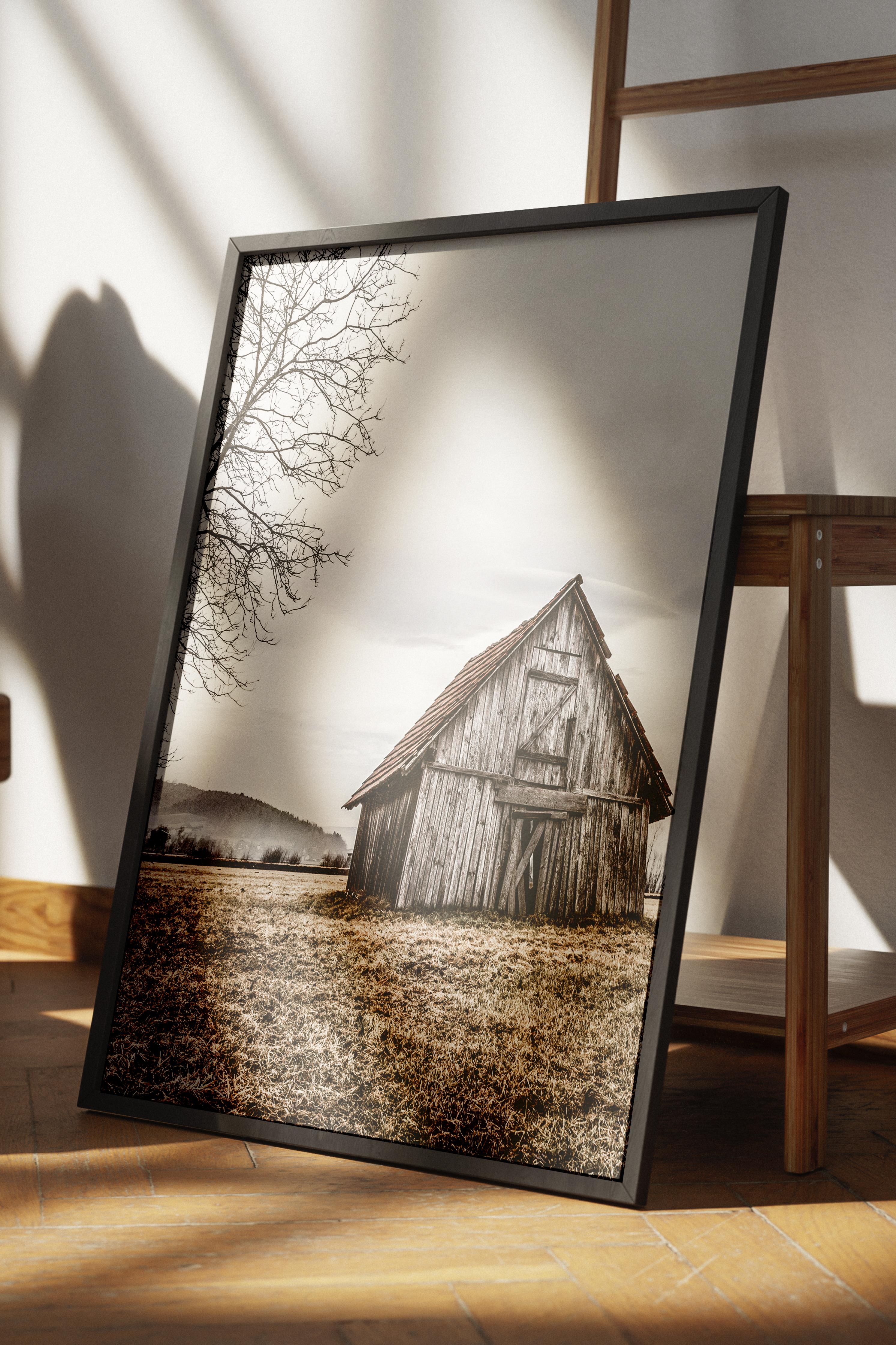 Rustic Çerçevesiz Poster, İskandinav Beyaz Poster, NO:347 Ahır Fotoğraf, Dikey