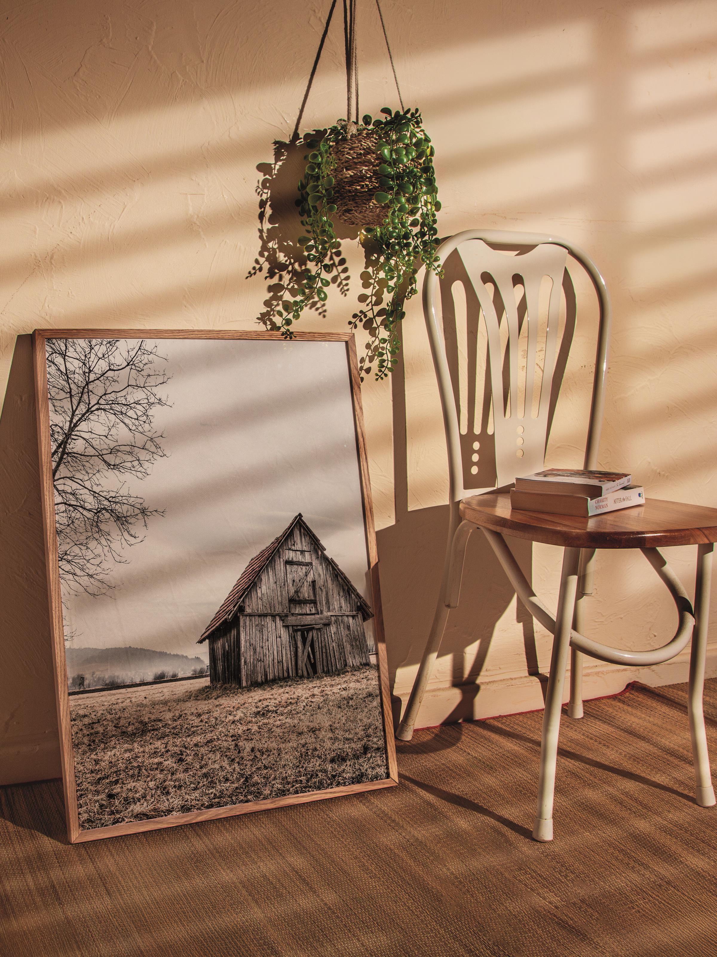 Rustic Çerçevesiz Poster, İskandinav Beyaz Poster, NO:347 Ahır Fotoğraf, Dikey