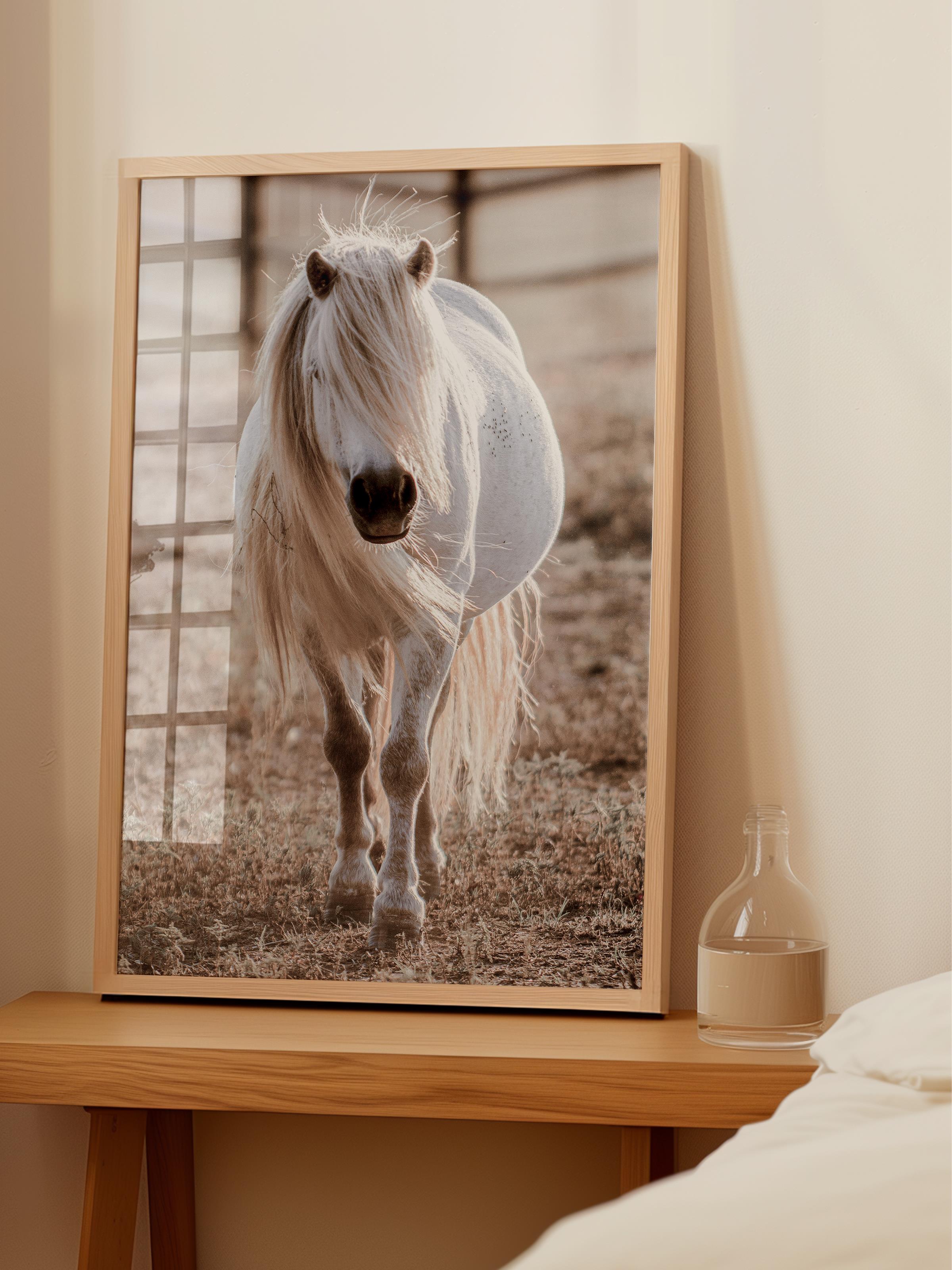 Rustic Çerçevesiz Poster, İskandinav Beyaz Poster, NO:353 At Fotoğraf, Dikey