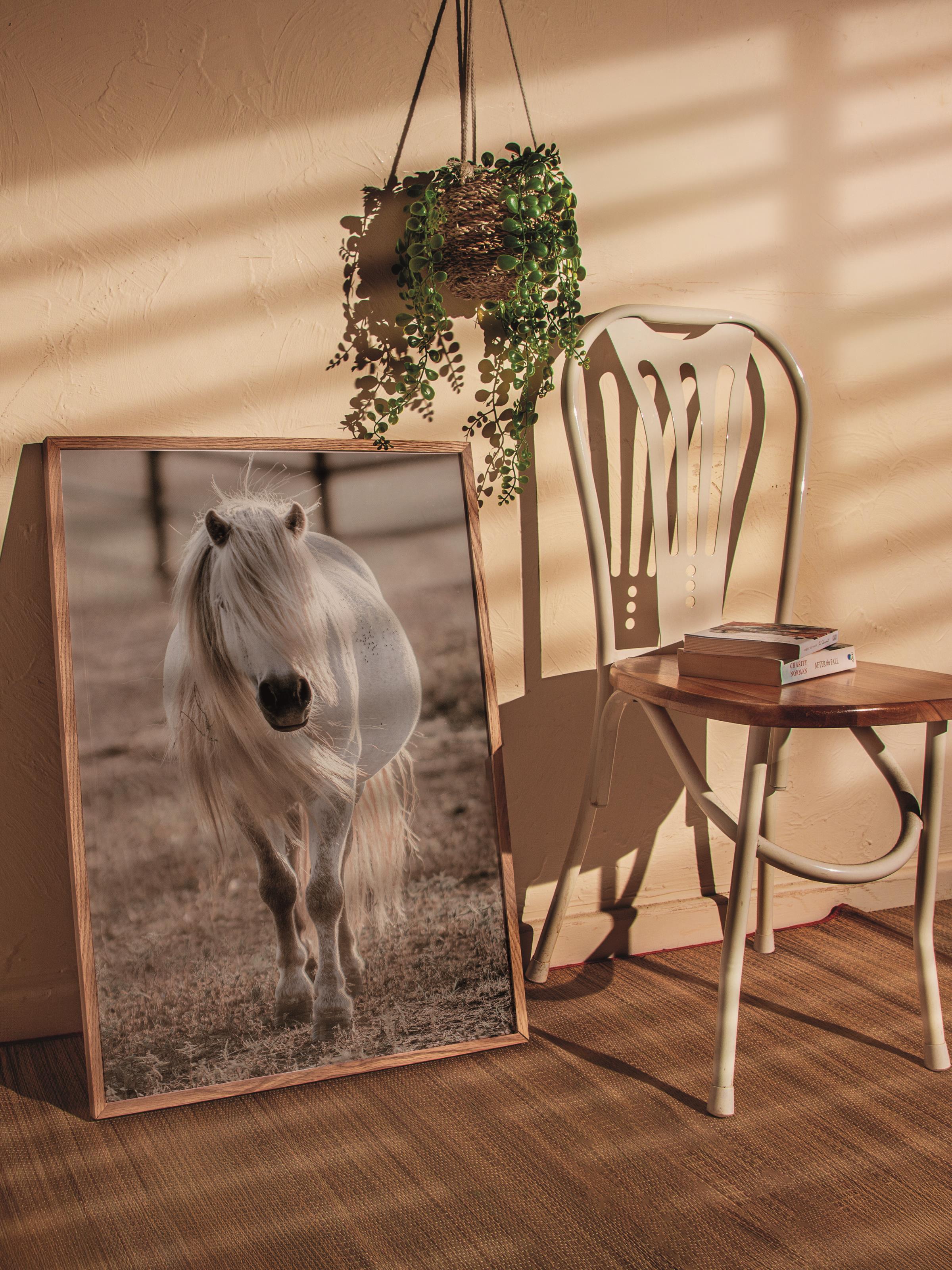 Rustic Çerçevesiz Poster, İskandinav Beyaz Poster, NO:353 At Fotoğraf, Dikey