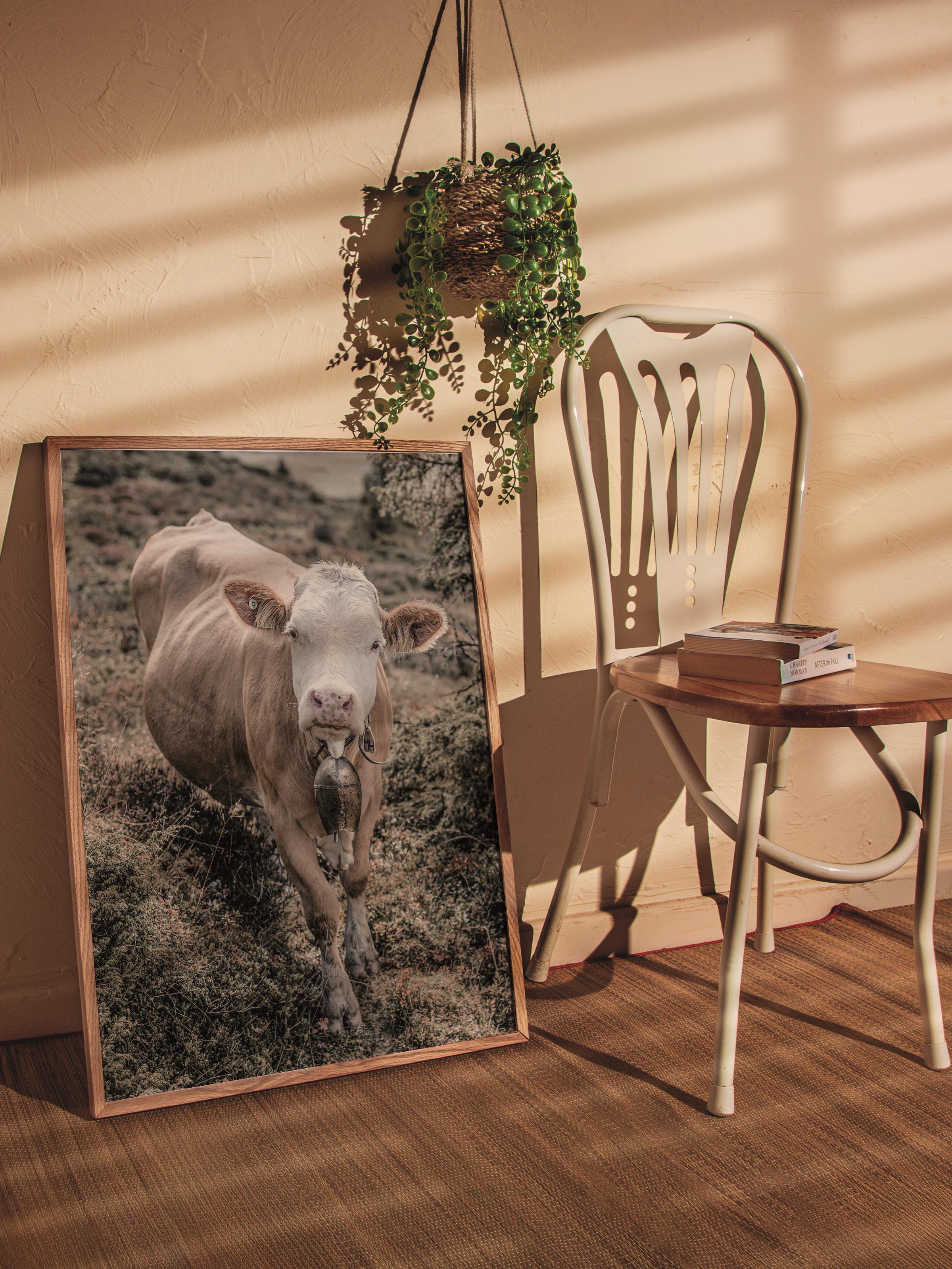 Rustic Çerçevesiz Poster, İskandinav Beyaz Poster, NO:361 İnek Fotoğraf, Dikey