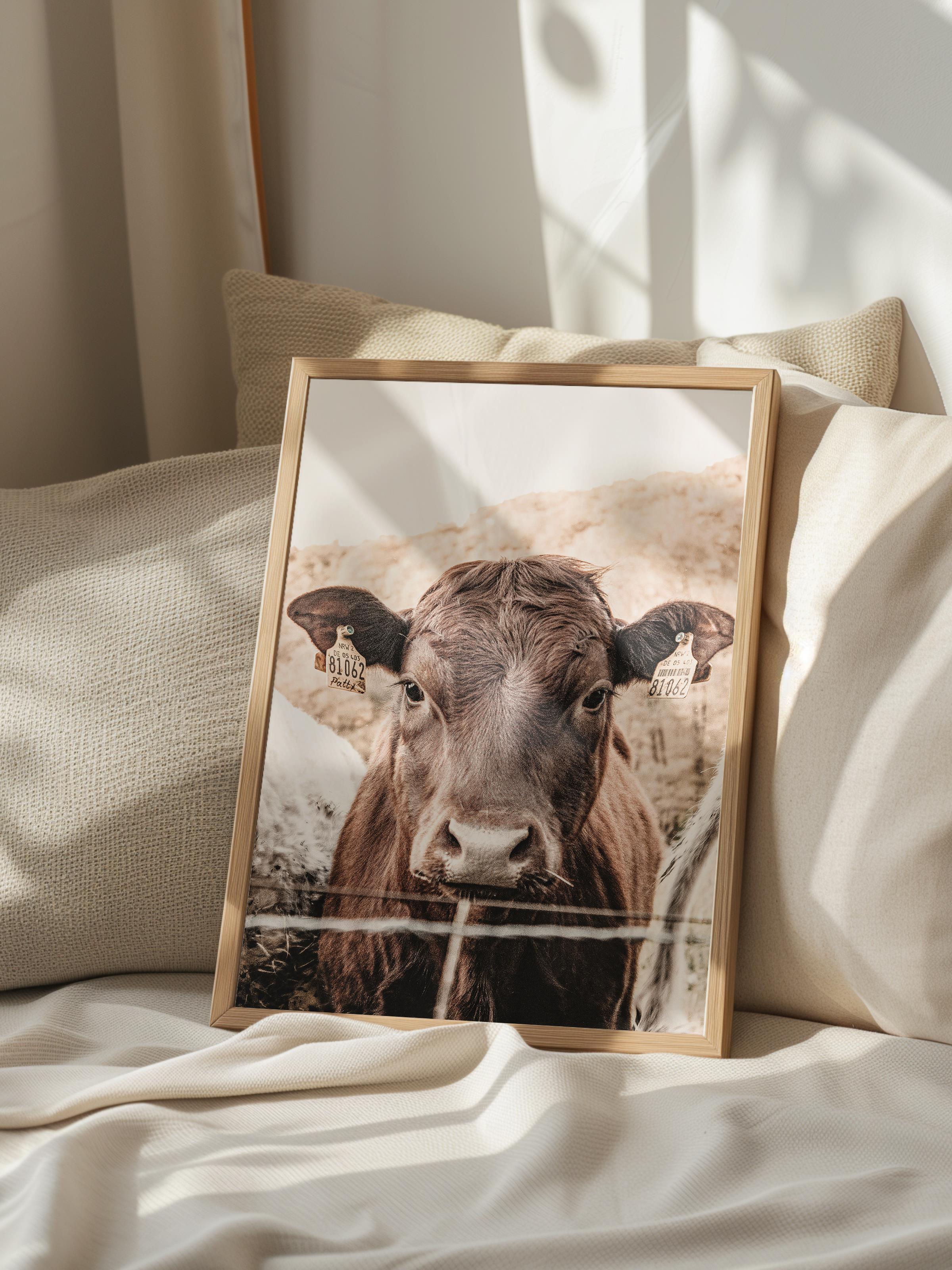 Rustic Çerçevesiz Poster, İskandinav Beyaz Poster, NO:368 İnek Fotoğraf, Dikey