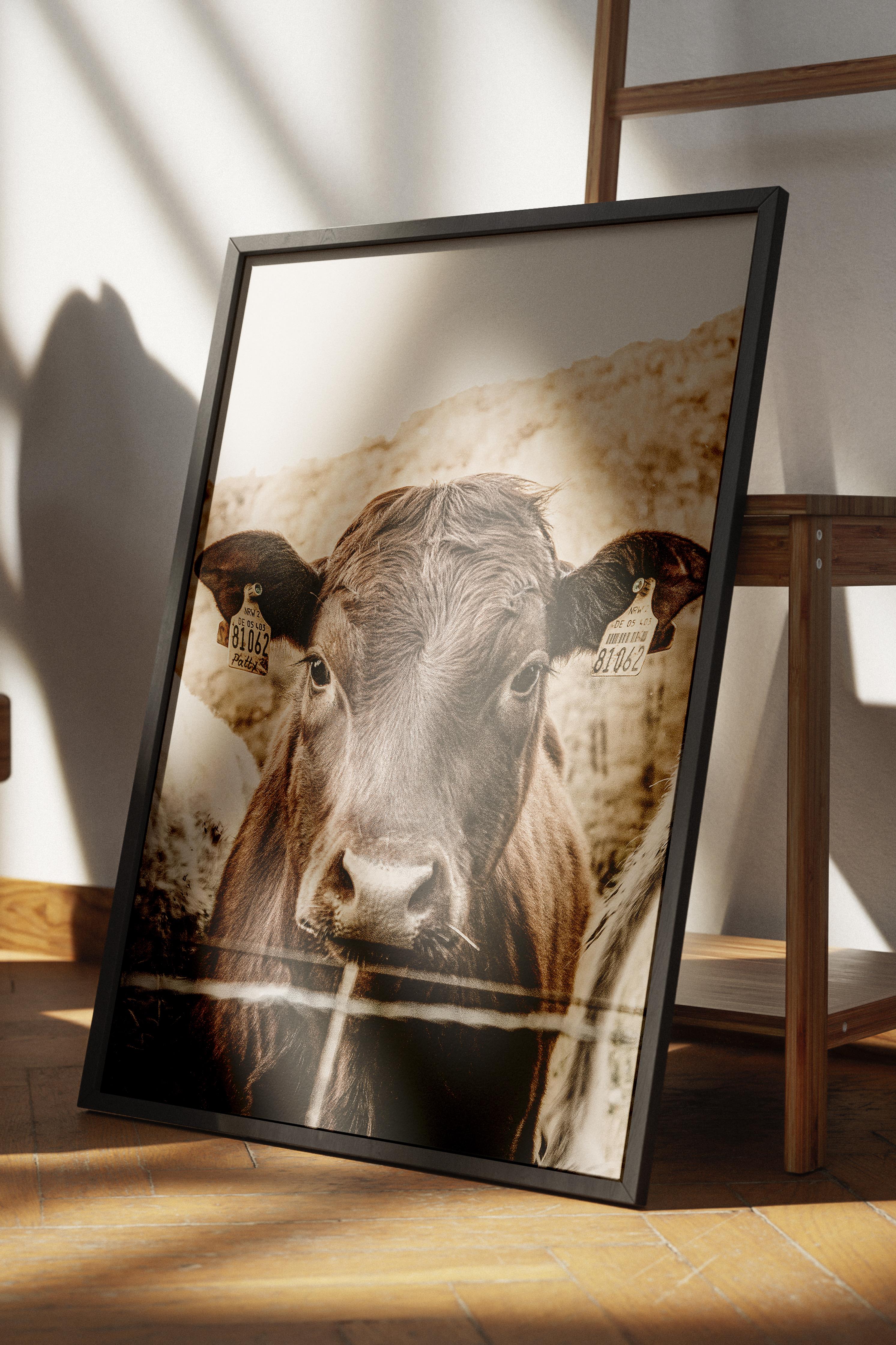 Rustic Çerçevesiz Poster, İskandinav Beyaz Poster, NO:368 İnek Fotoğraf, Dikey