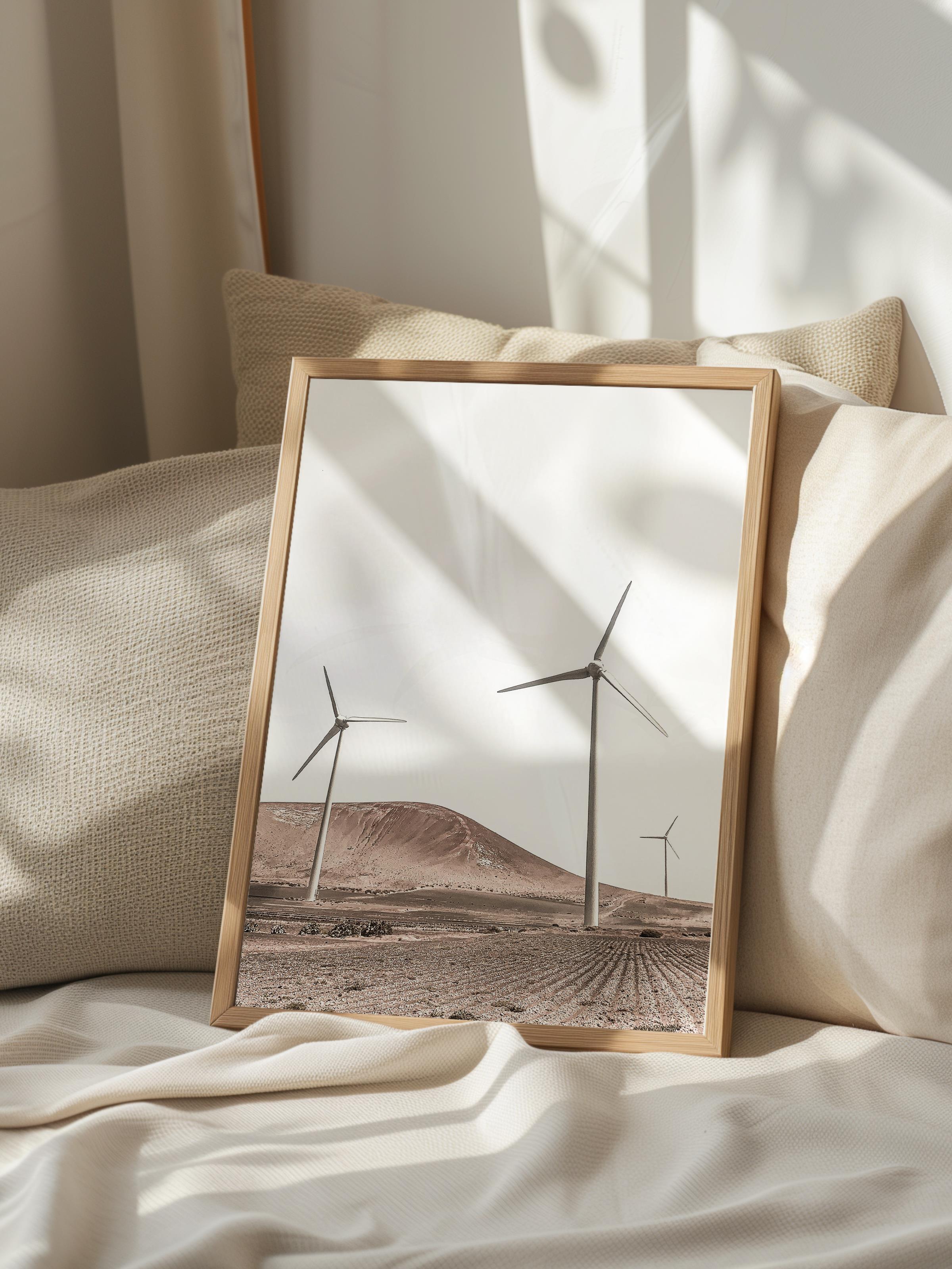 Rustic Çerçevesiz Poster, İskandinav Beyaz Poster, NO:370 Rüzgar Türbini Fotoğraf, Dikey