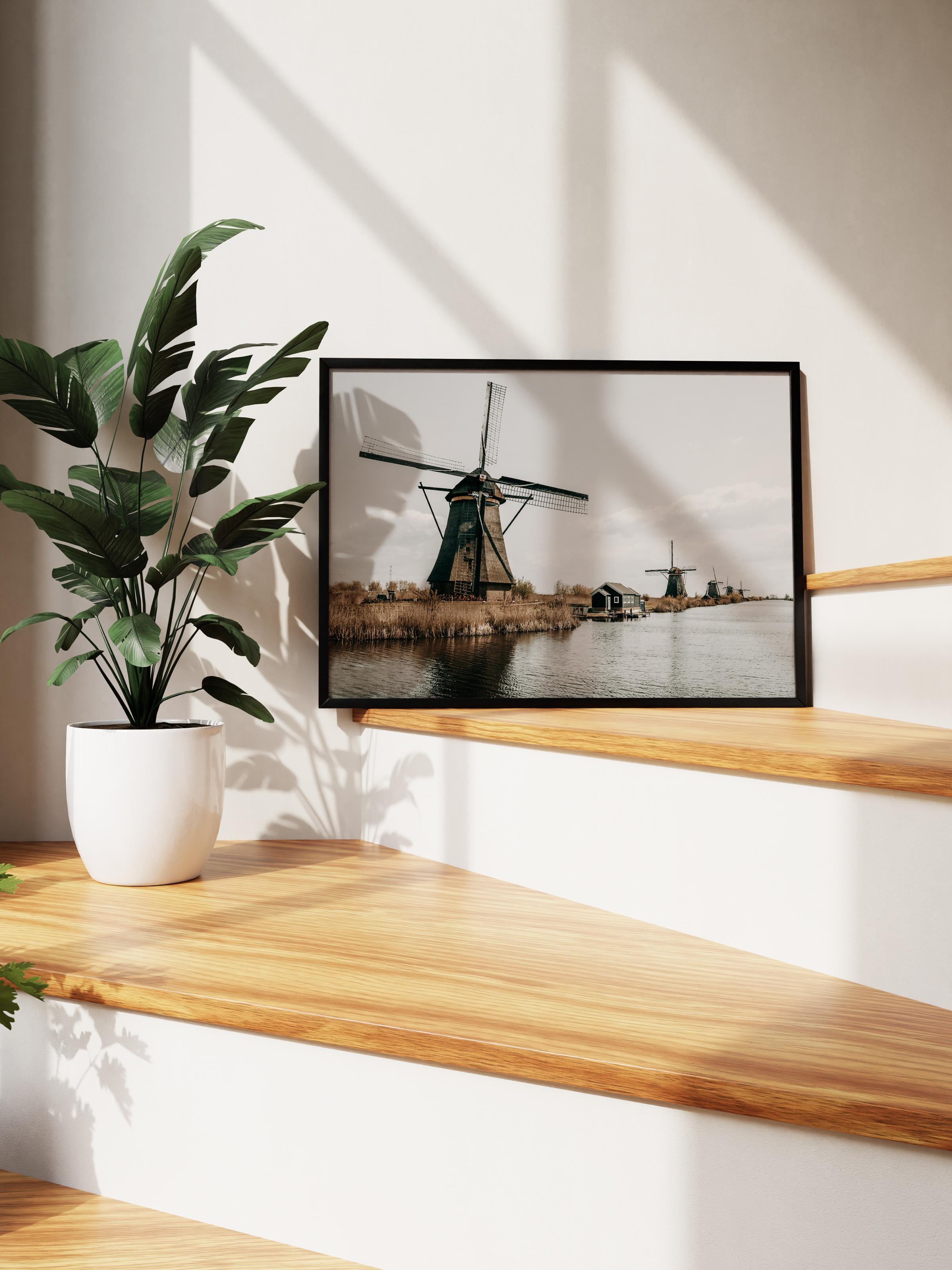 Rustic Çerçevesiz Poster, İskandinav Beyaz Tablo, NO:493 Yel Değirmeni Fotoğraf