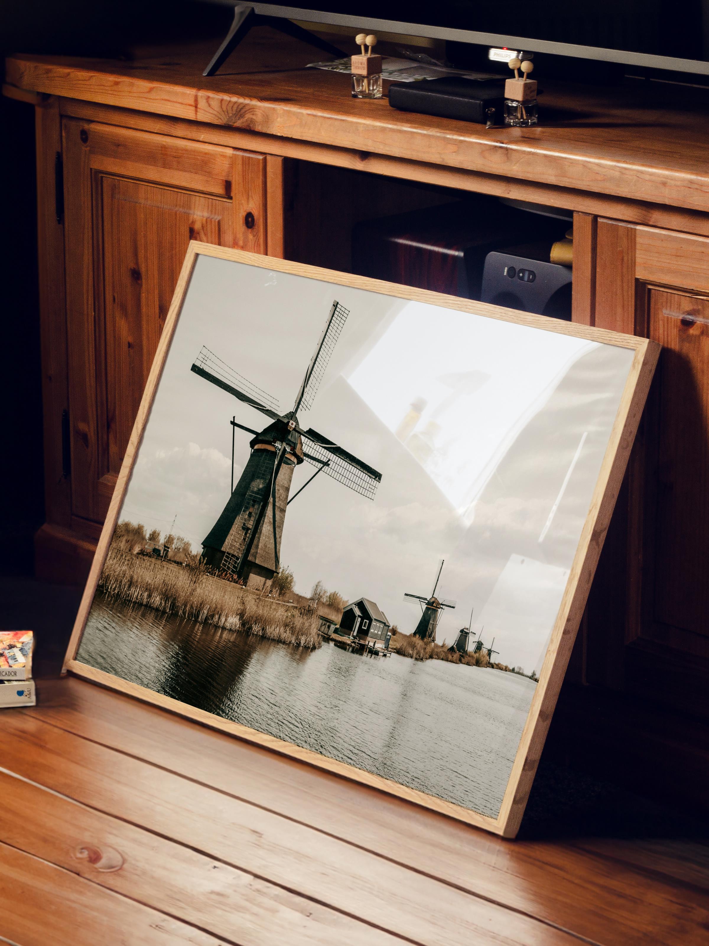 Rustic Çerçevesiz Poster, İskandinav Beyaz Tablo, NO:493 Yel Değirmeni Fotoğraf