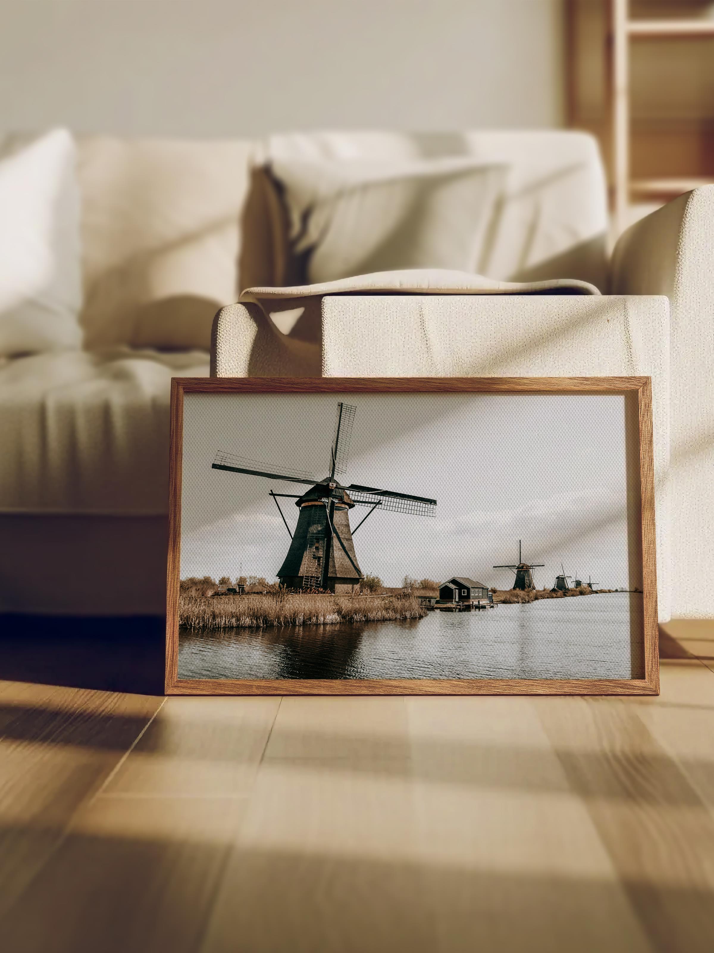 Rustic Çerçevesiz Poster, İskandinav Beyaz Tablo, NO:493 Yel Değirmeni Fotoğraf