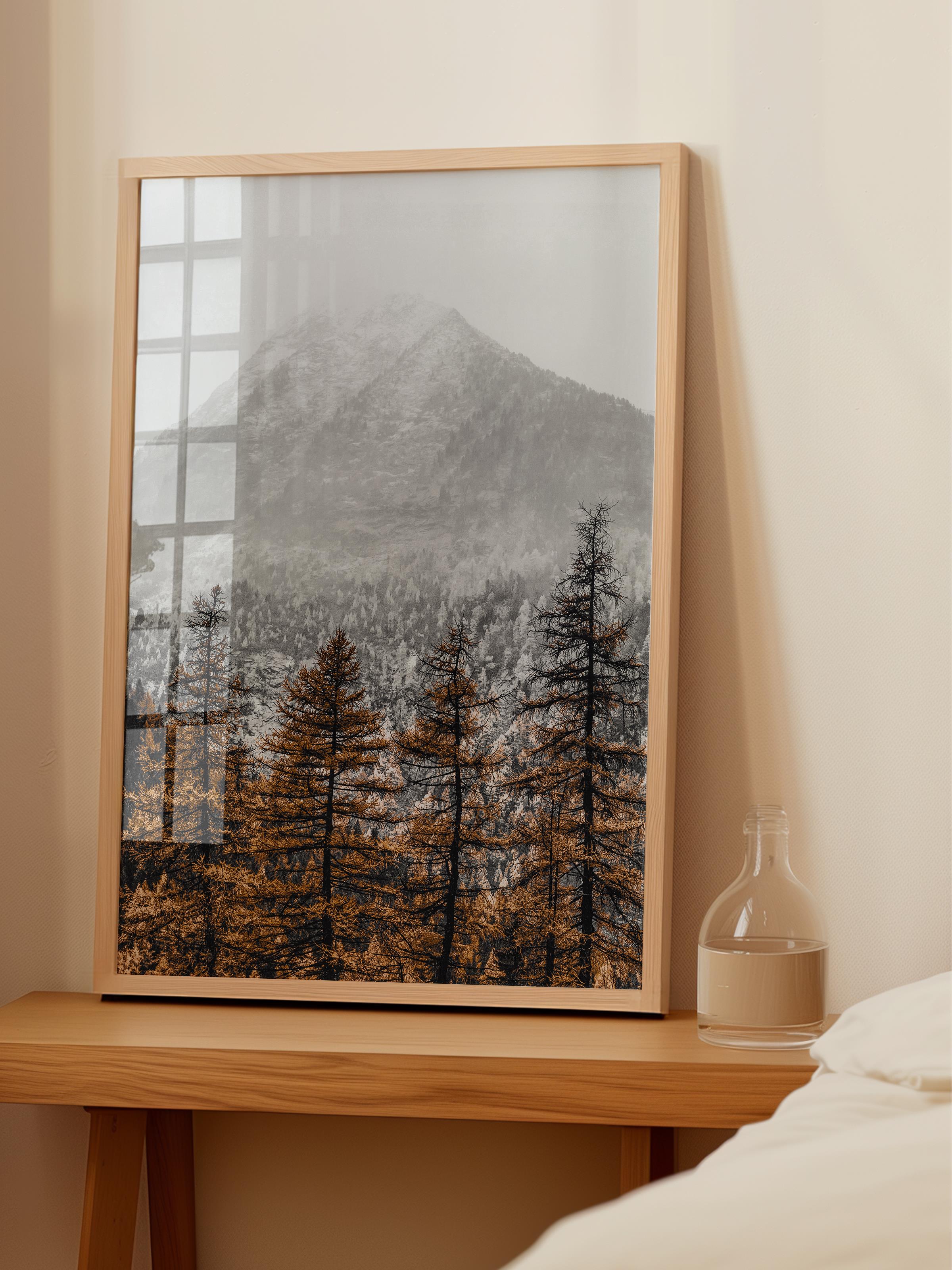 Rustic Çerçevesiz Poster, İskandinav Beyaz Poster, NO:7 Kış Dağı ve Ağaçlar Fotoğraf, Dikey