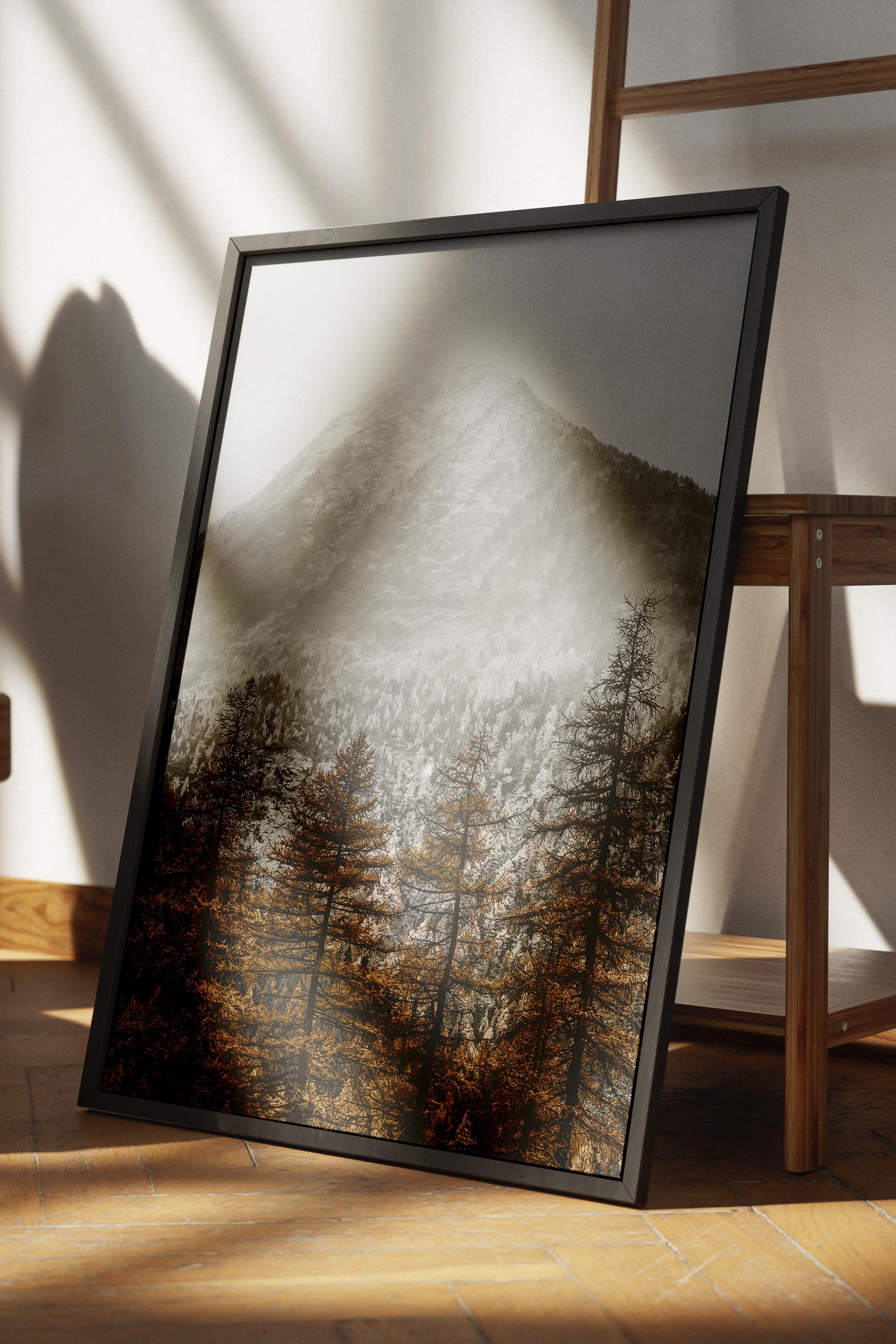 Rustic Çerçevesiz Poster, İskandinav Beyaz Poster, NO:7 Kış Dağı ve Ağaçlar Fotoğraf, Dikey