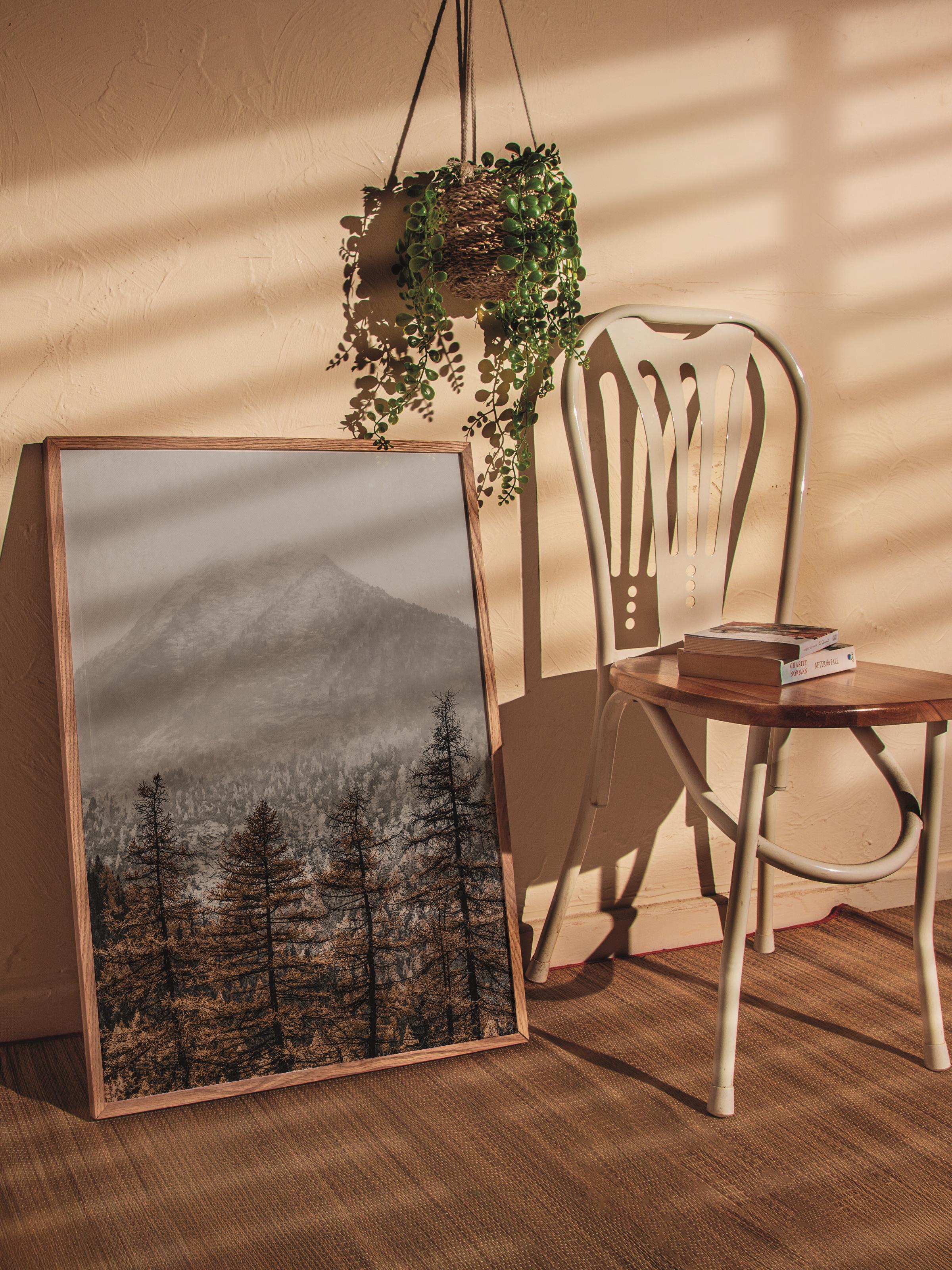 Rustic Çerçevesiz Poster, İskandinav Beyaz Poster, NO:7 Kış Dağı ve Ağaçlar Fotoğraf, Dikey