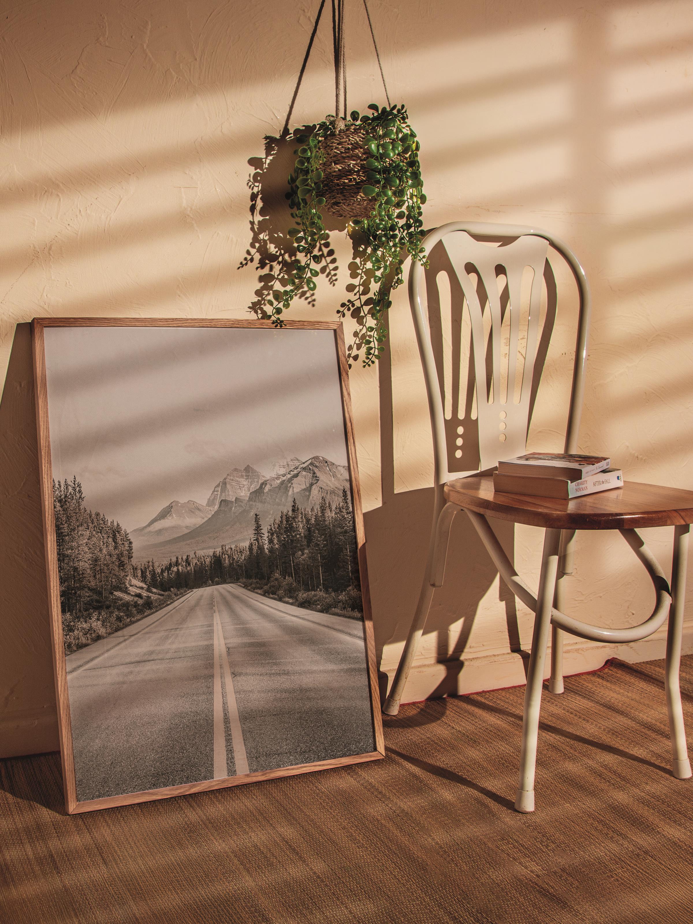 Rustic Çerçevesiz Poster, İskandinav Gri Poster, NO:364 Yol Fotoğraf, Dikey