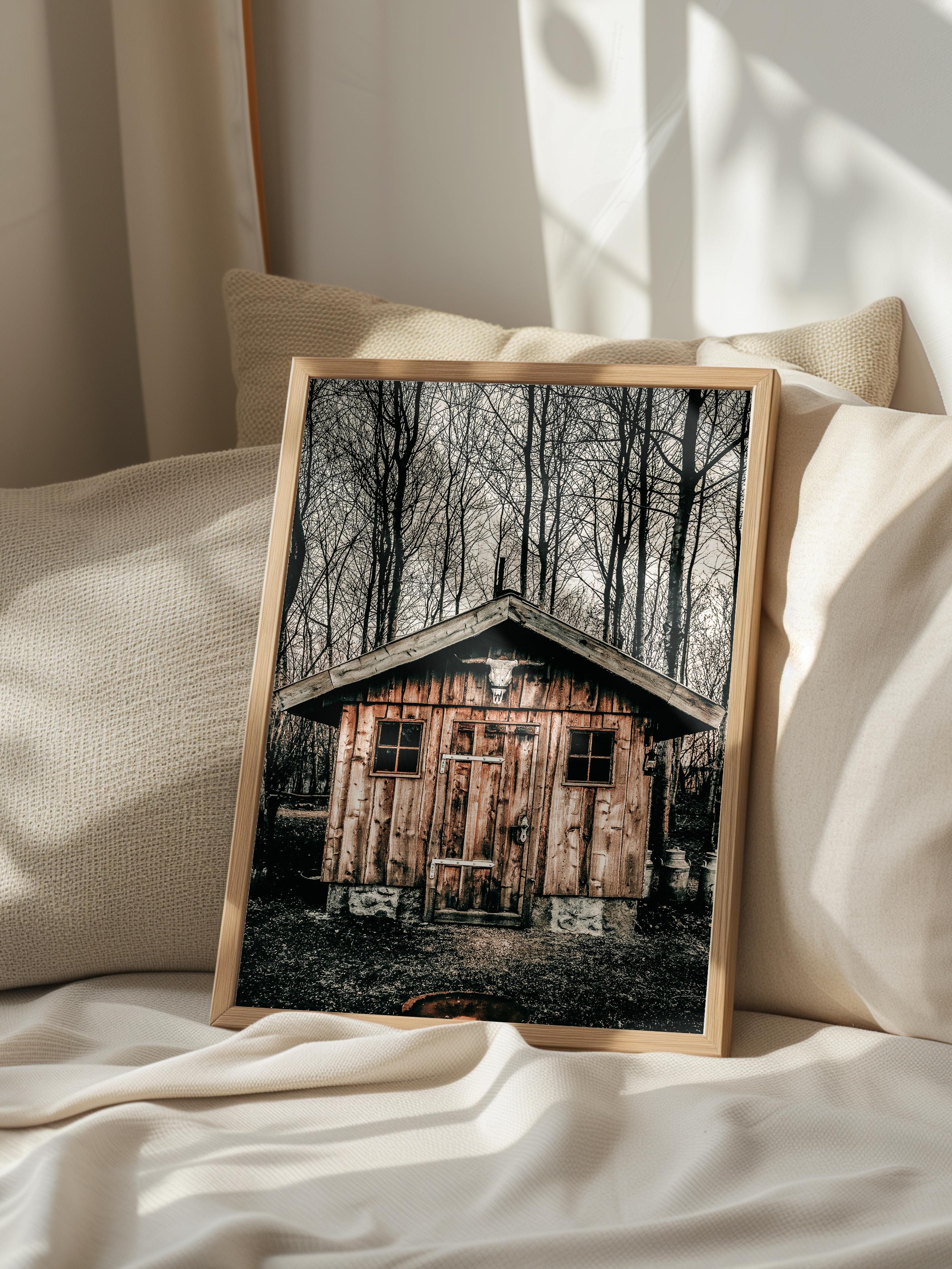 Rustic Çerçevesiz Poster, İskandinav Kahverengi Poster, NO:103 Ahşap Kulübe Fotoğraf, Dikey